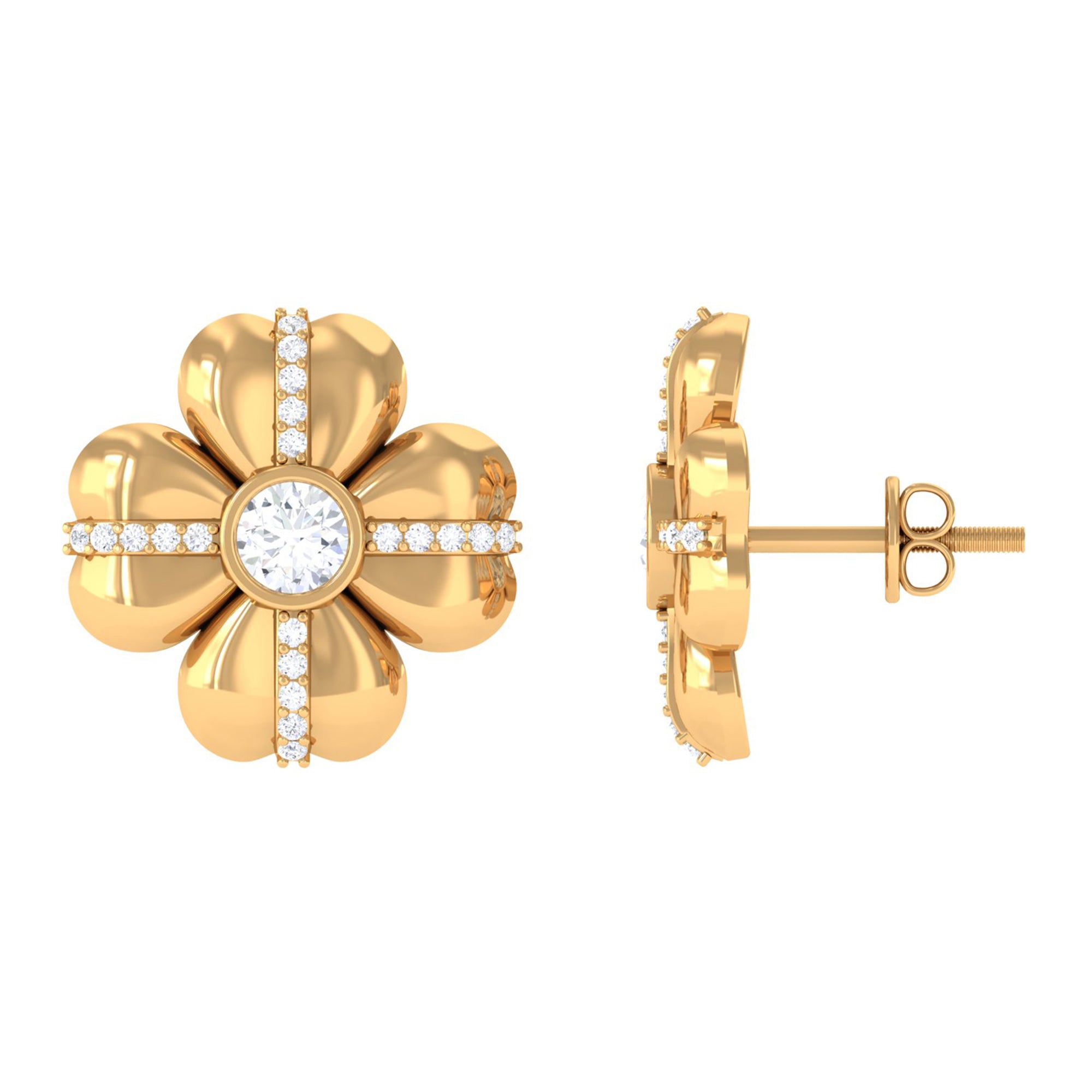 Rosec Jewels-Lab Grown Diamond Flower Stud Earrings With Screw Back