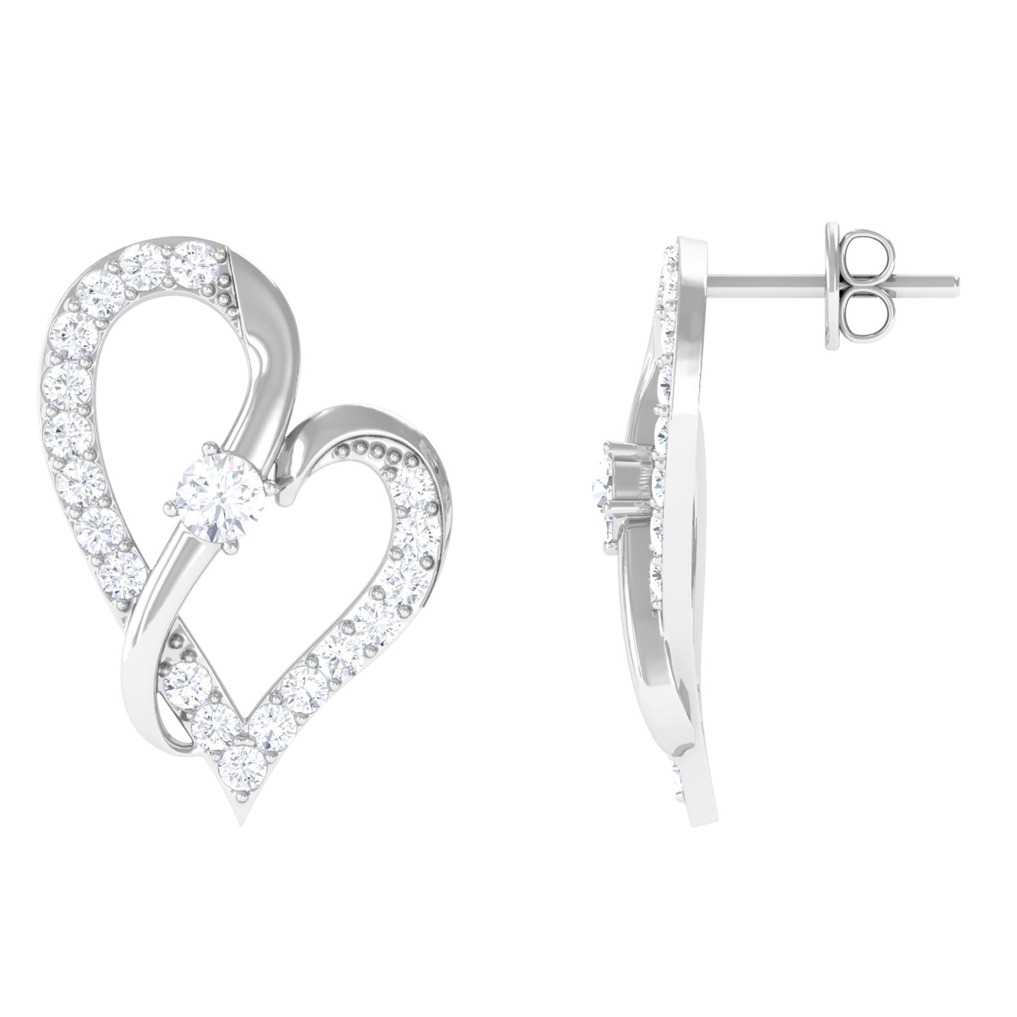 Rosec Jewels-Lab Grown Diamond Heart Stud Earrings with Screw Back