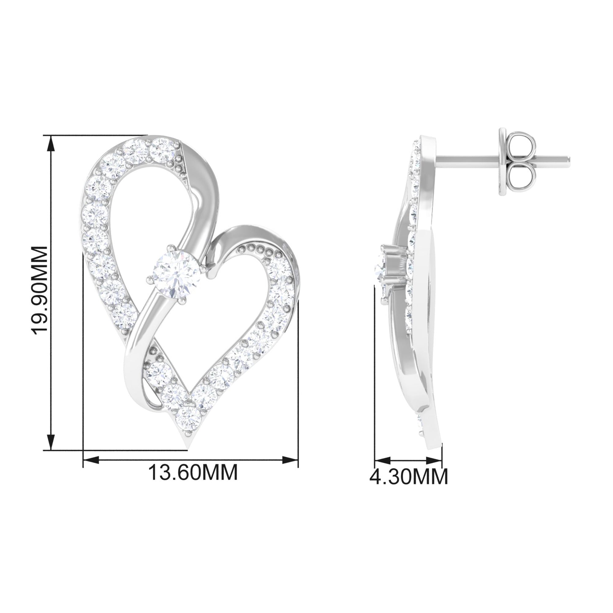 Rosec Jewels-Lab Grown Diamond Heart Stud Earrings with Screw Back