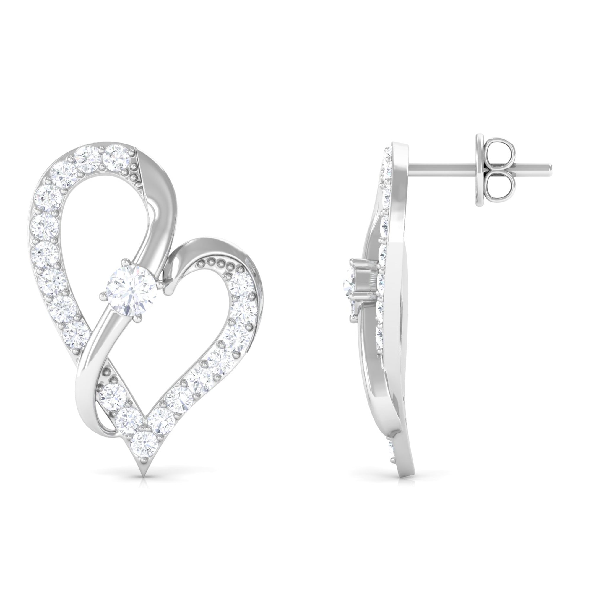 Rosec Jewels-Lab Grown Diamond Heart Stud Earrings with Screw Back