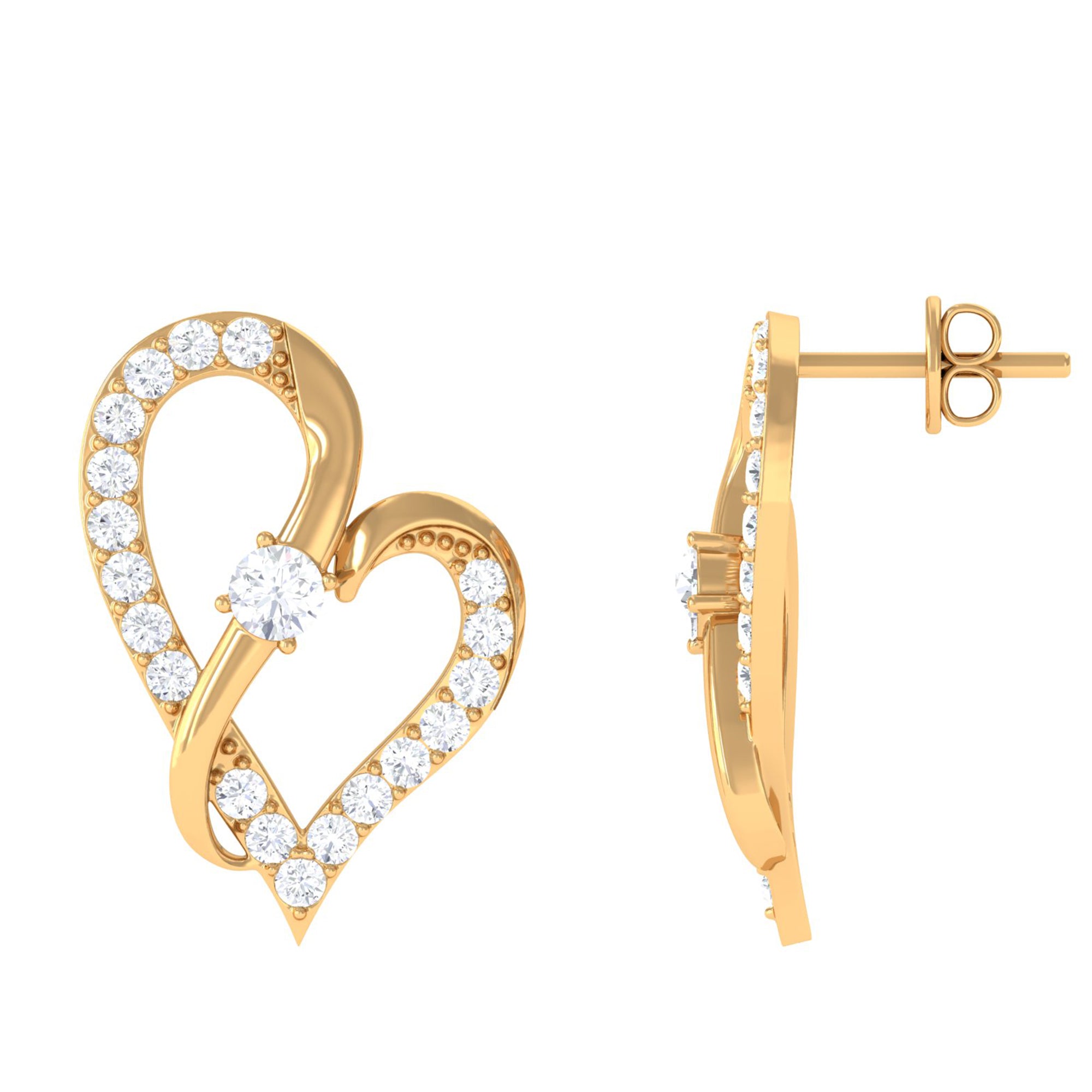 Rosec Jewels-Lab Grown Diamond Heart Stud Earrings with Screw Back