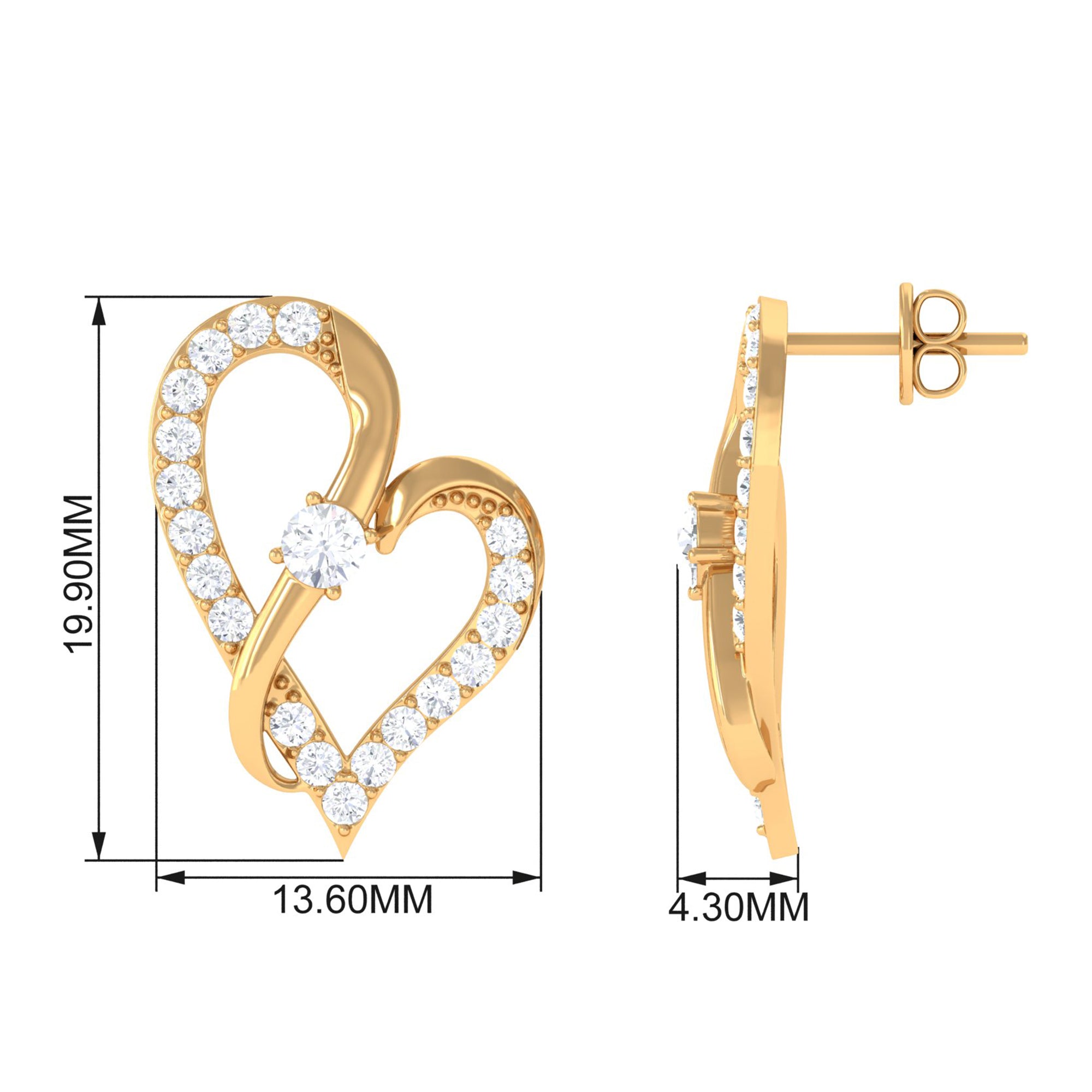 Rosec Jewels-Lab Grown Diamond Heart Stud Earrings with Screw Back