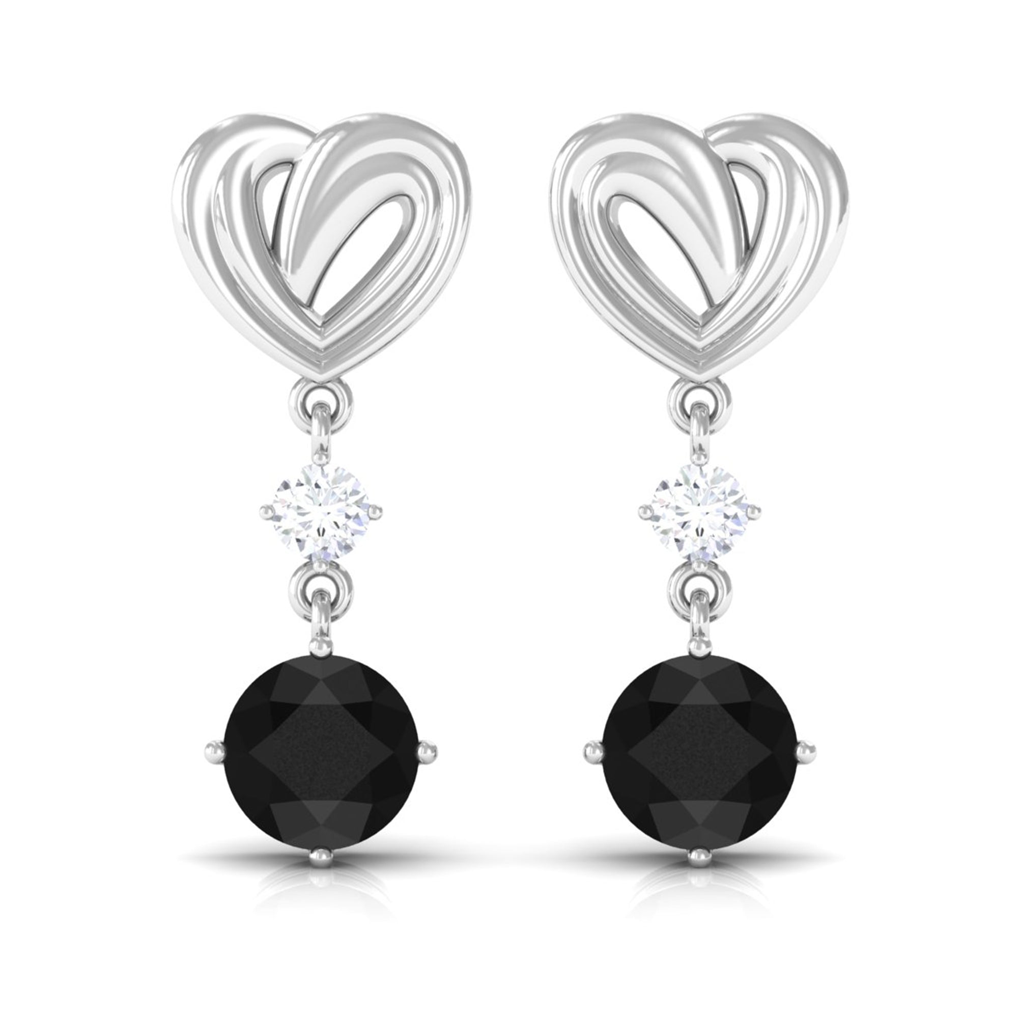 Rosec Jewels-Heart Shaped Lab Grown Black Diamond Drop Earrings With Screw Back