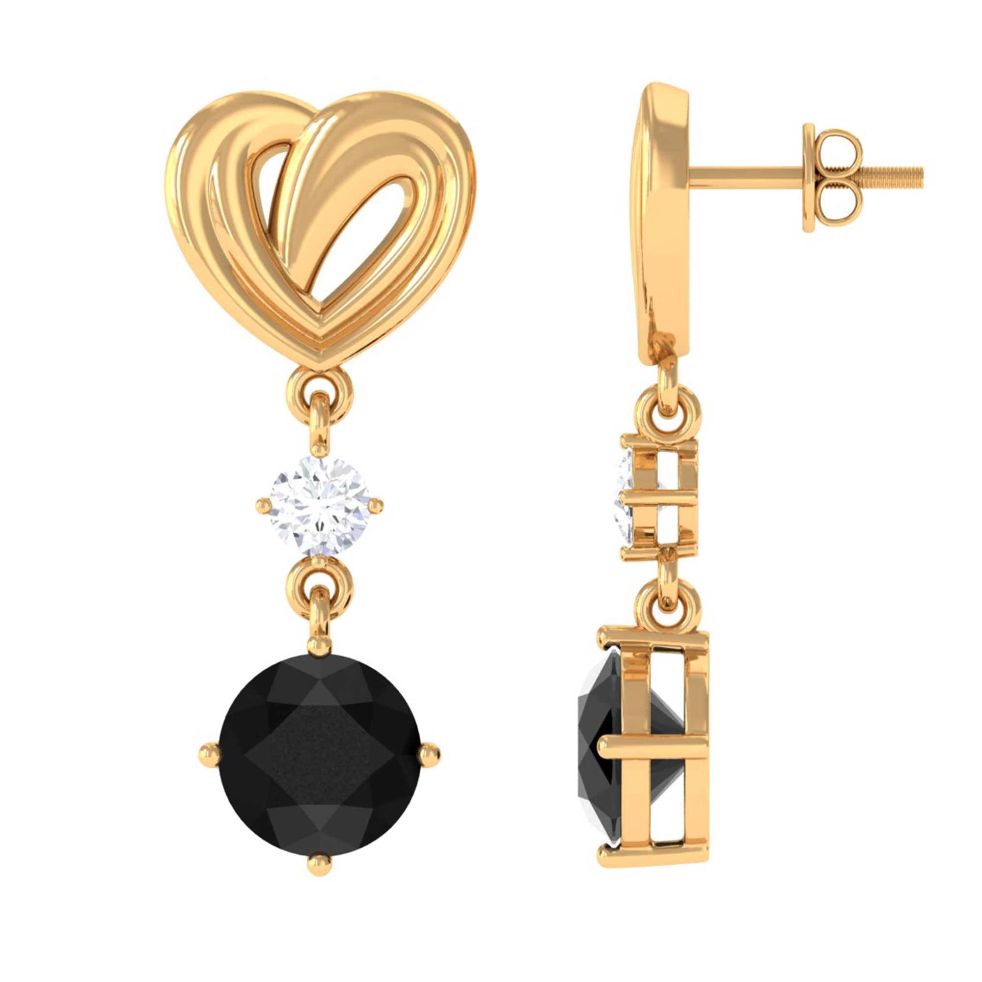 Rosec Jewels-Heart Shaped Lab Grown Black Diamond Drop Earrings With Screw Back