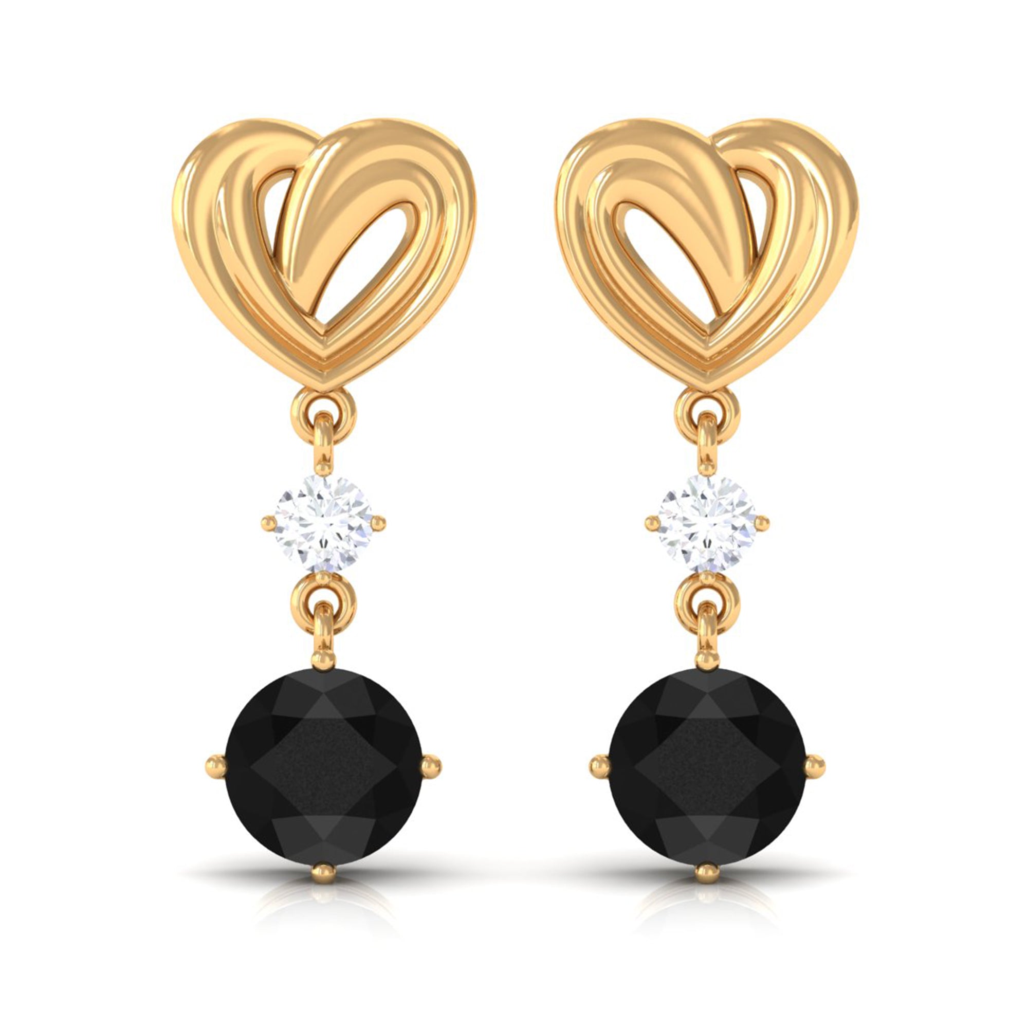 Rosec Jewels-Heart Shaped Lab Grown Black Diamond Drop Earrings With Screw Back