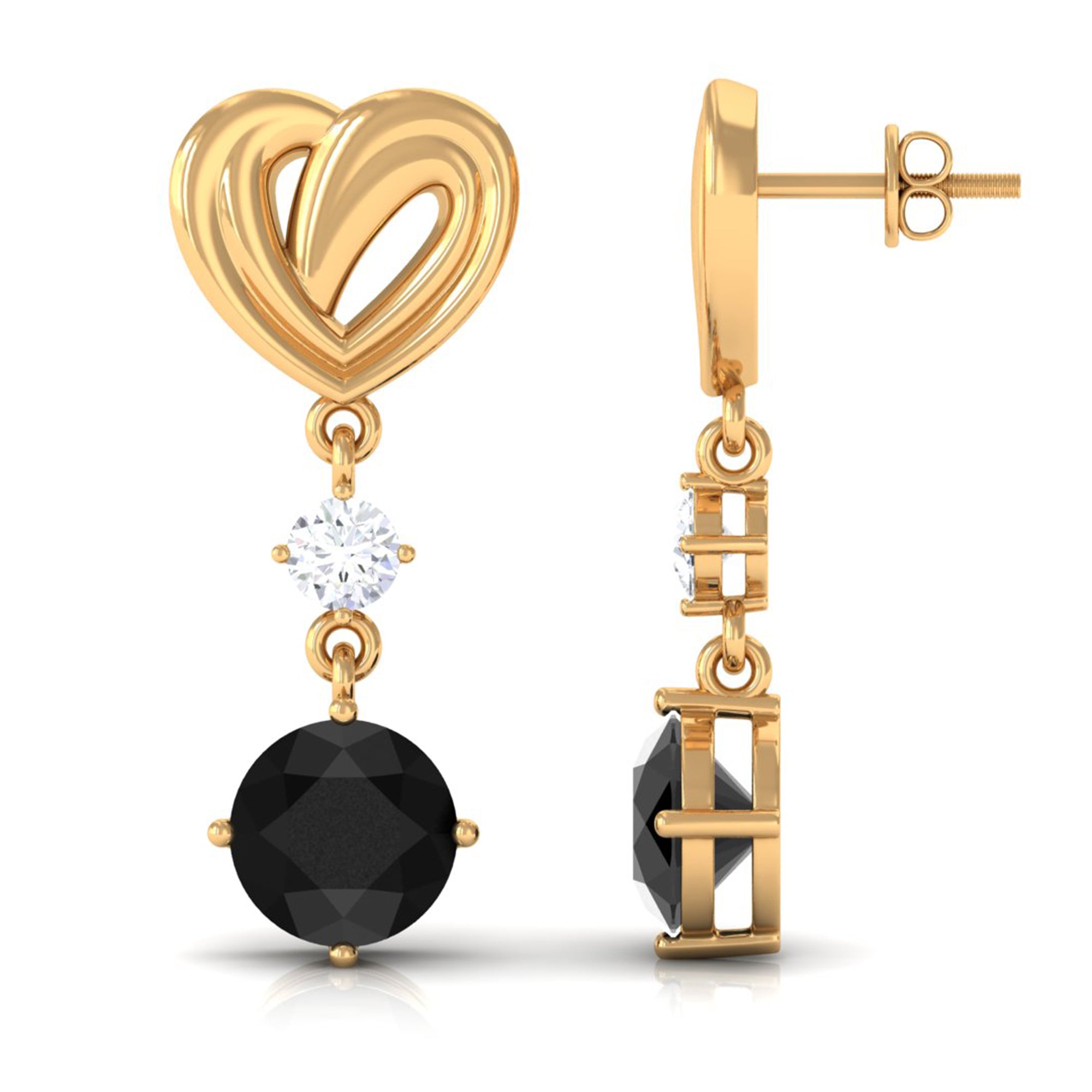 Rosec Jewels-Heart Shaped Lab Grown Black Diamond Drop Earrings With Screw Back