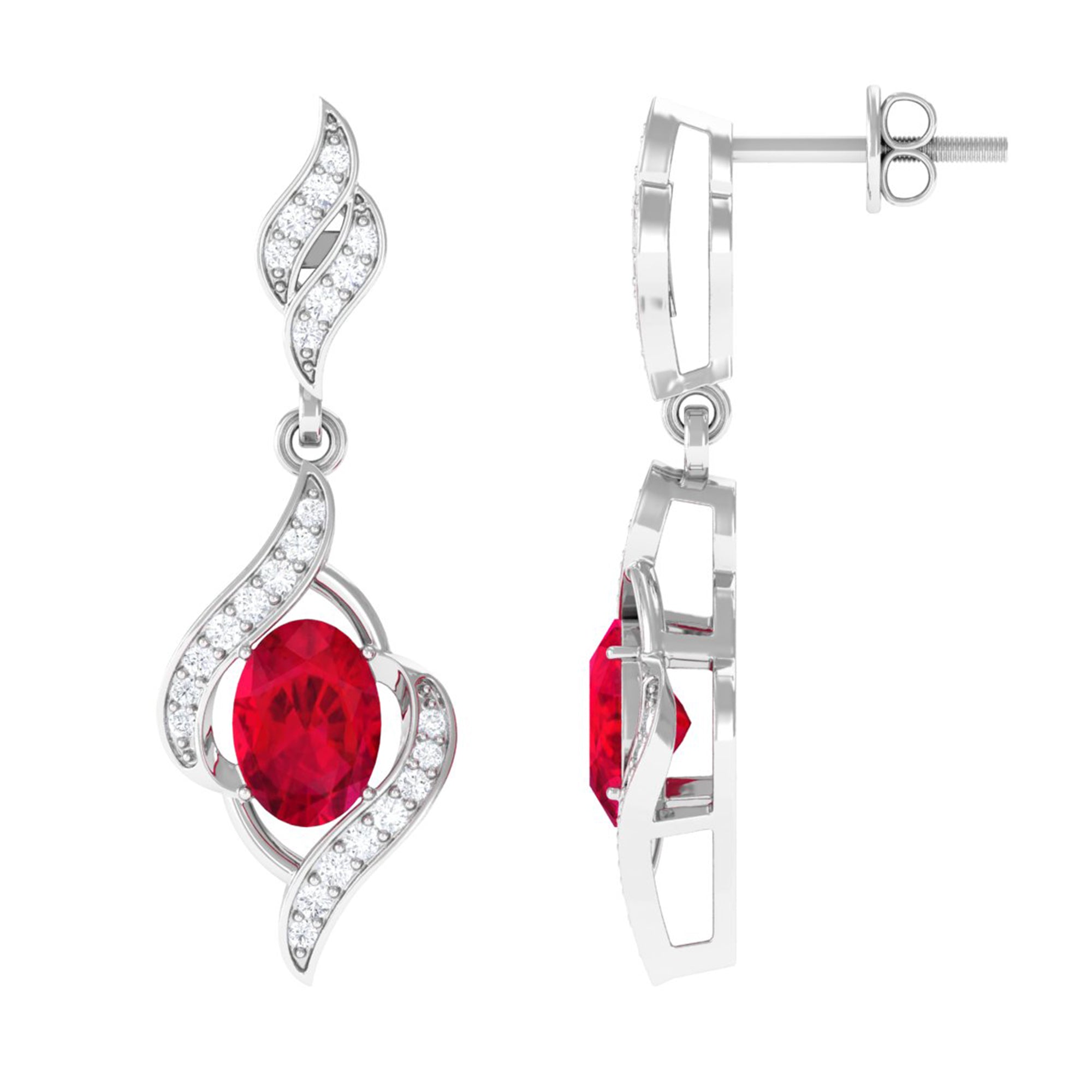 Rosec Jewels-Lab Grown Ruby Wedding Earrings with Diamond Accent