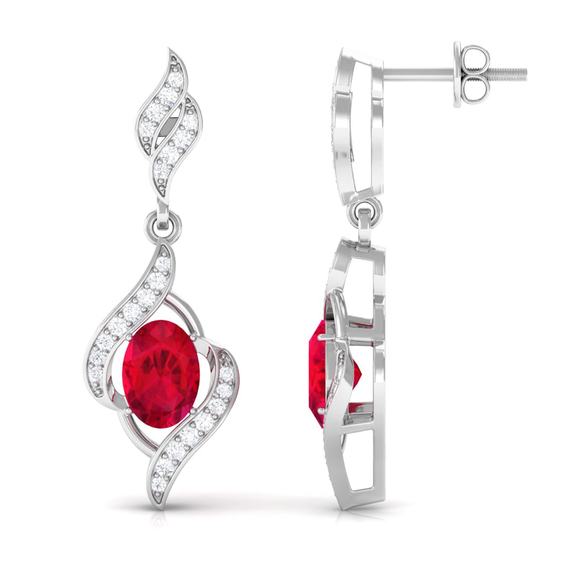 Rosec Jewels-Lab Grown Ruby Wedding Earrings with Diamond Accent