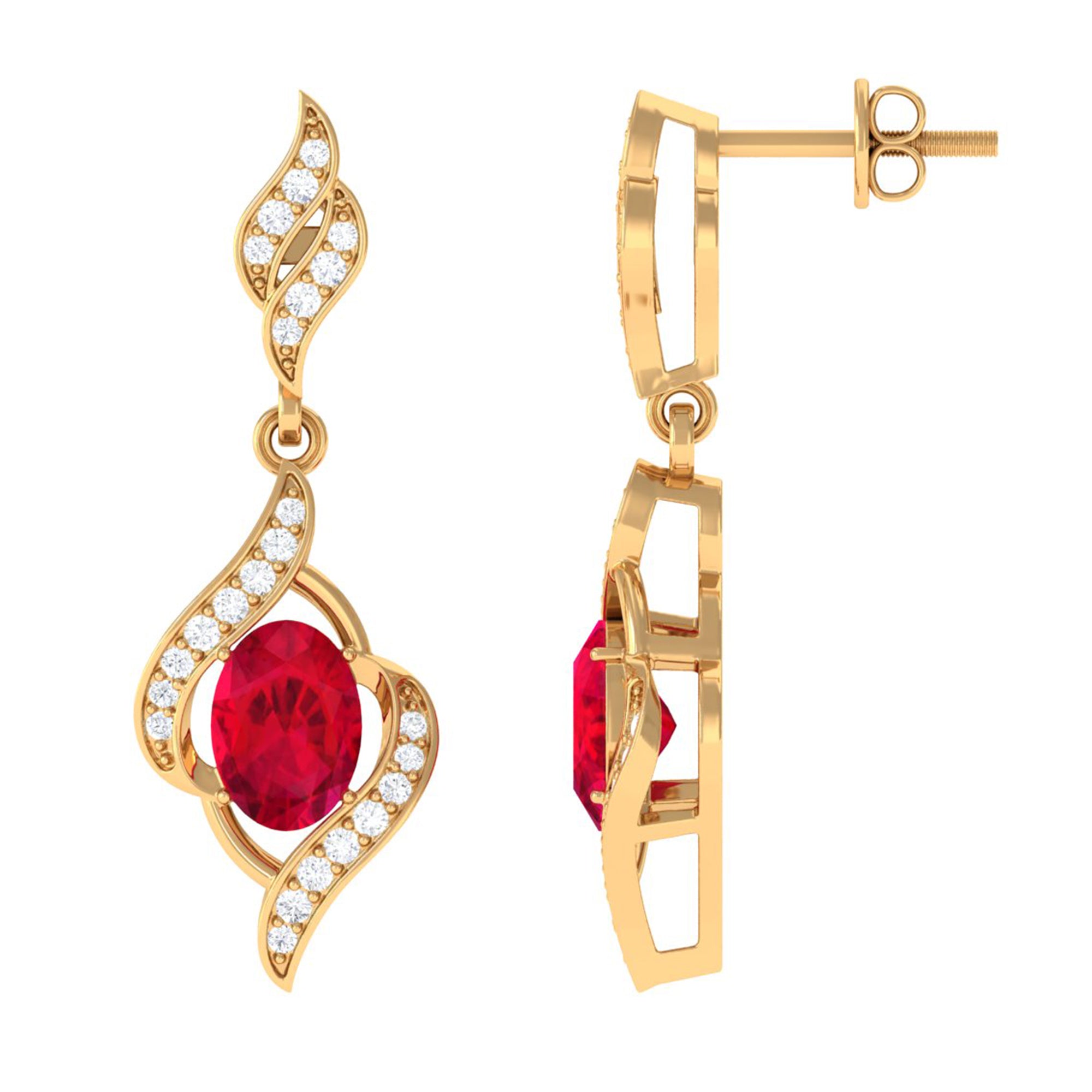 Rosec Jewels-Lab Grown Ruby Wedding Earrings with Diamond Accent