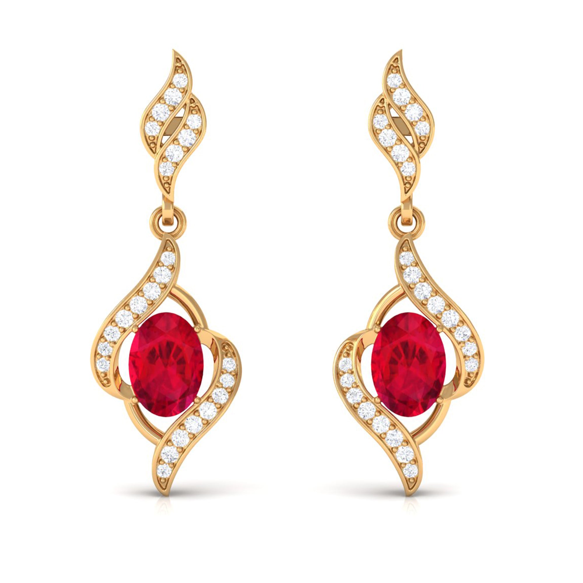 Rosec Jewels-Lab Grown Ruby Wedding Earrings with Diamond Accent