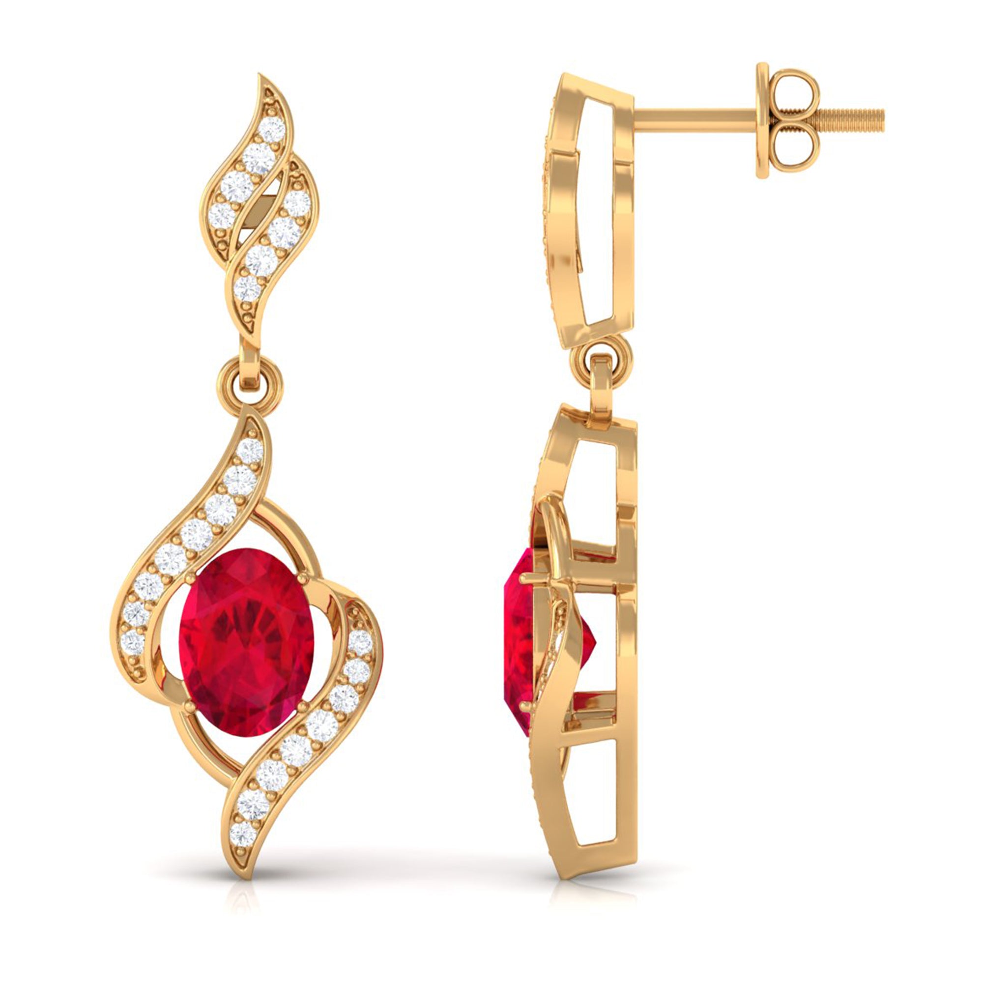 Rosec Jewels-Lab Grown Ruby Wedding Earrings with Diamond Accent