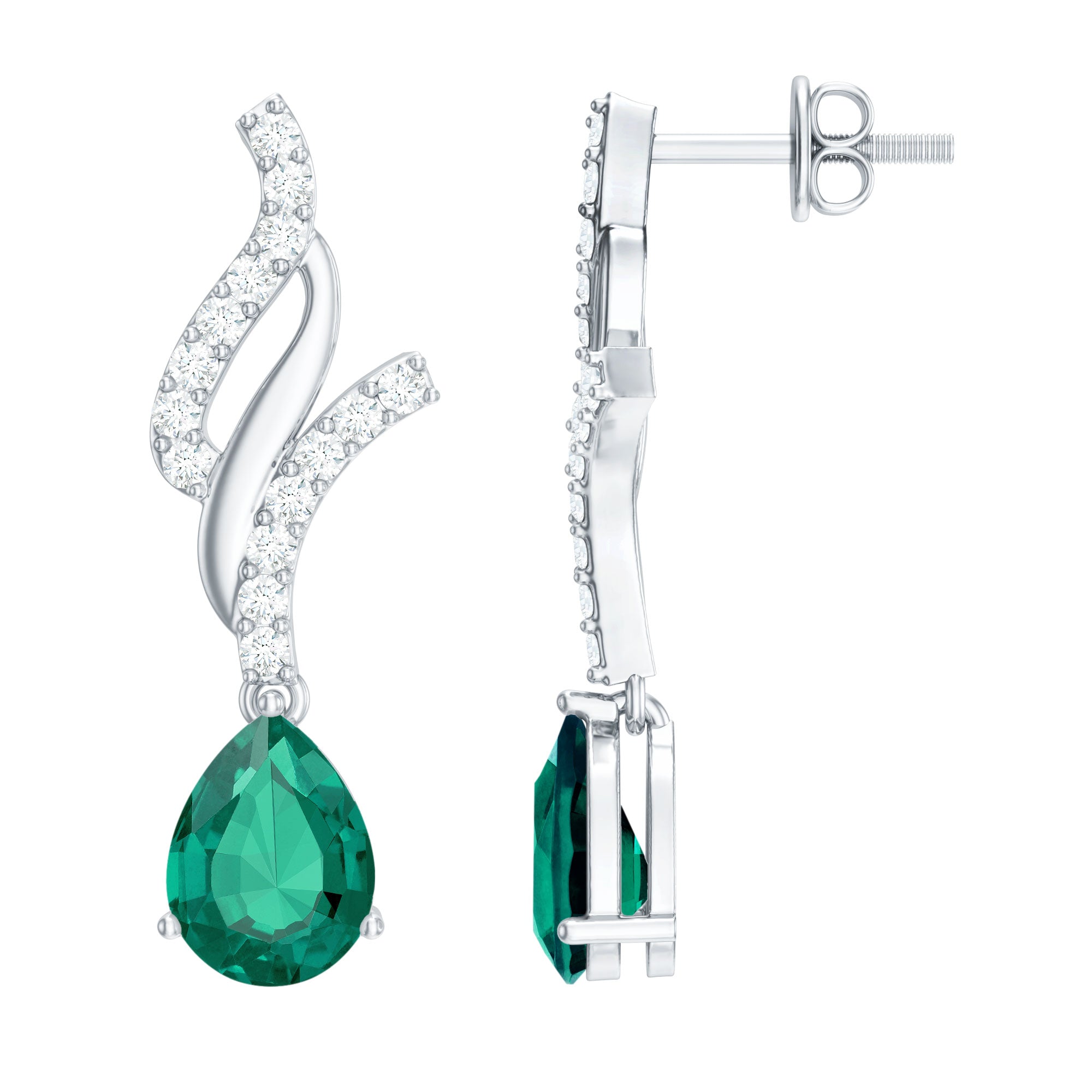 Rosec Jewels-Vintage Lab Grown Emerald Teardrop Earrings with Diamond Accent