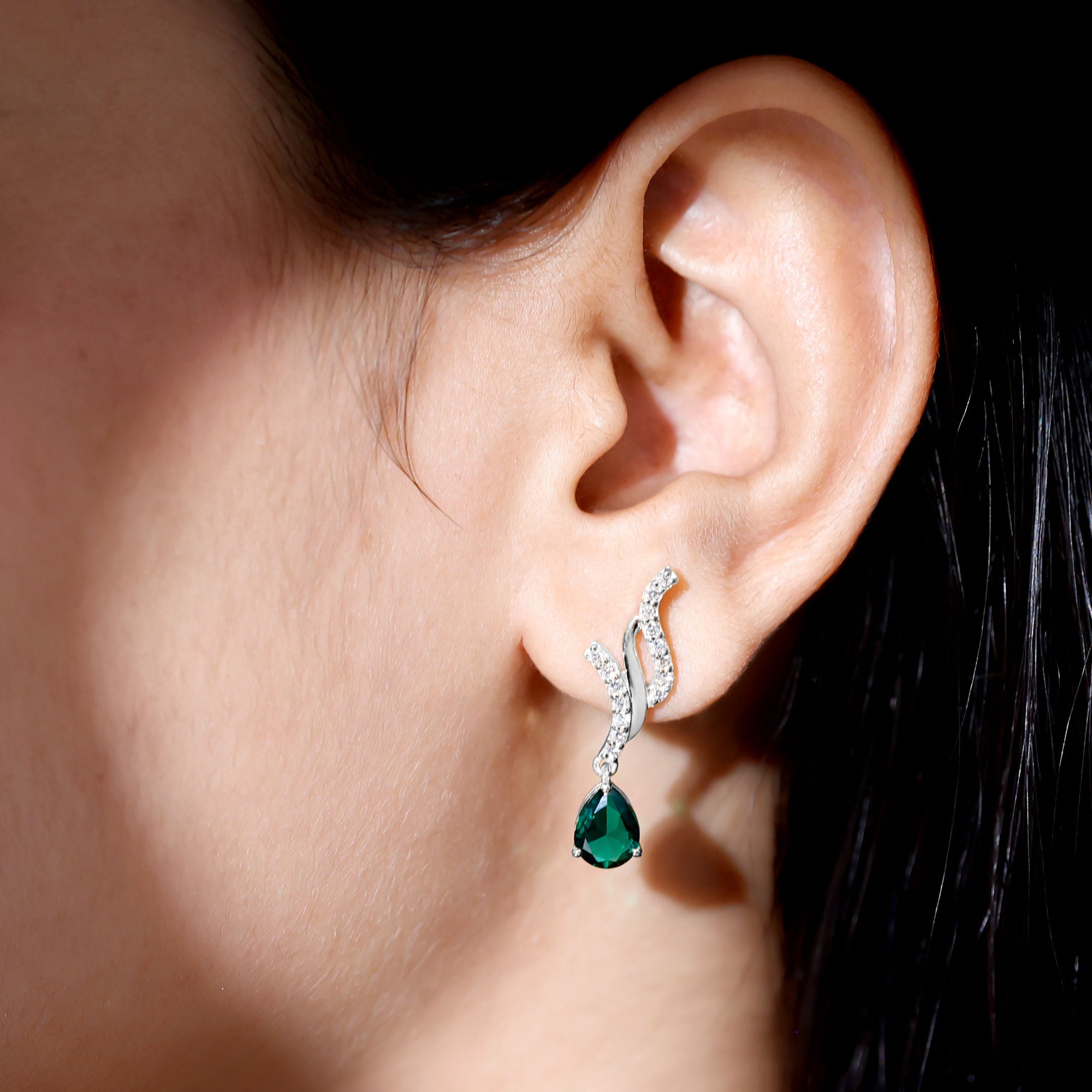 Rosec Jewels-Vintage Lab Grown Emerald Teardrop Earrings with Diamond Accent