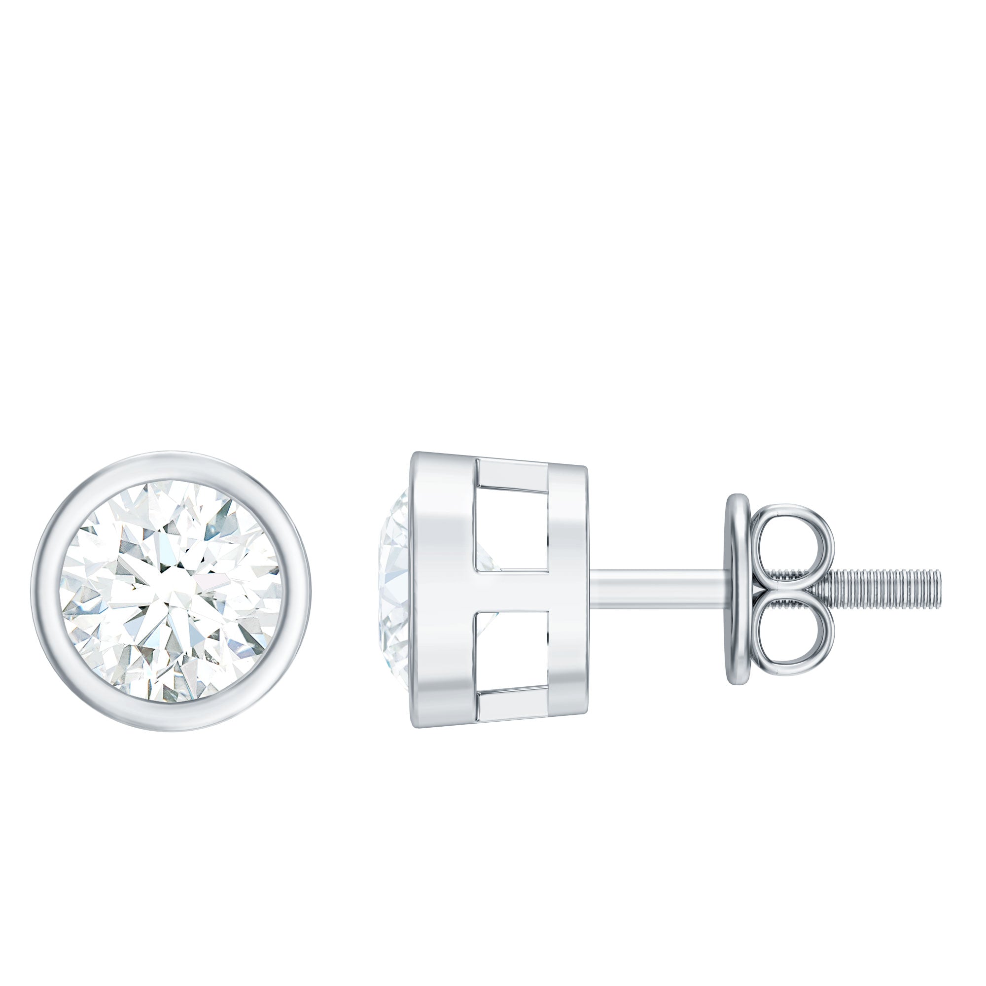 Rosec Jewels-Bezel Set Lab Diamond Solitaire Stud Earrings With Screw Back