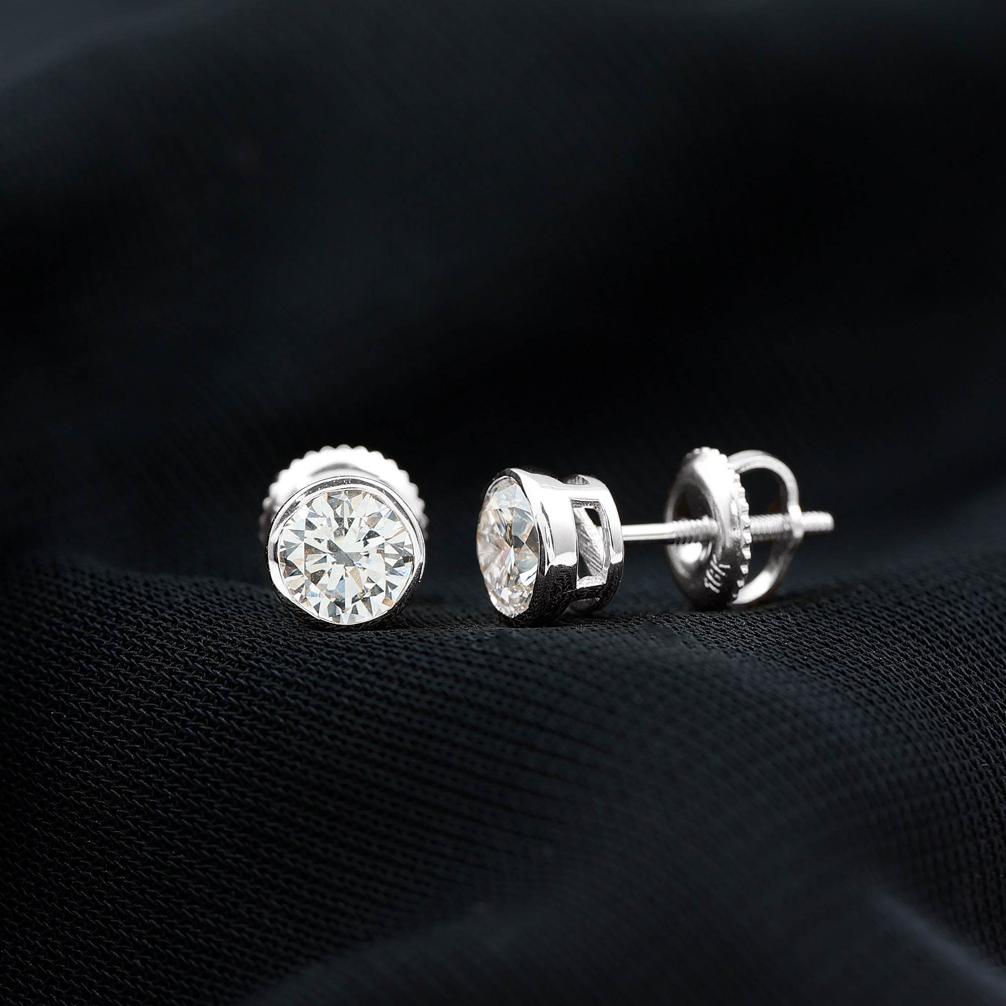 Rosec Jewels-Bezel Set Lab Diamond Solitaire Stud Earrings With Screw Back