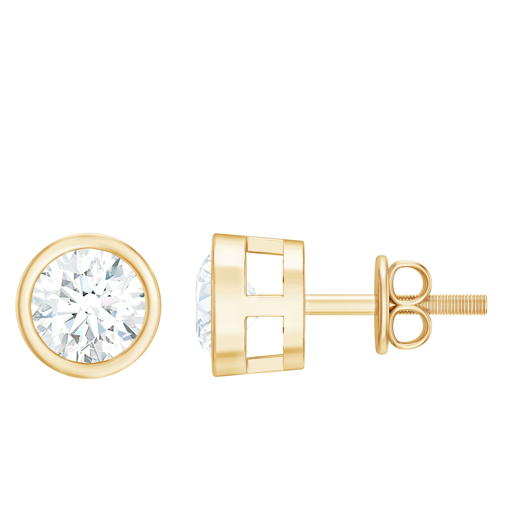 Rosec Jewels-Bezel Set Lab Diamond Solitaire Stud Earrings With Screw Back