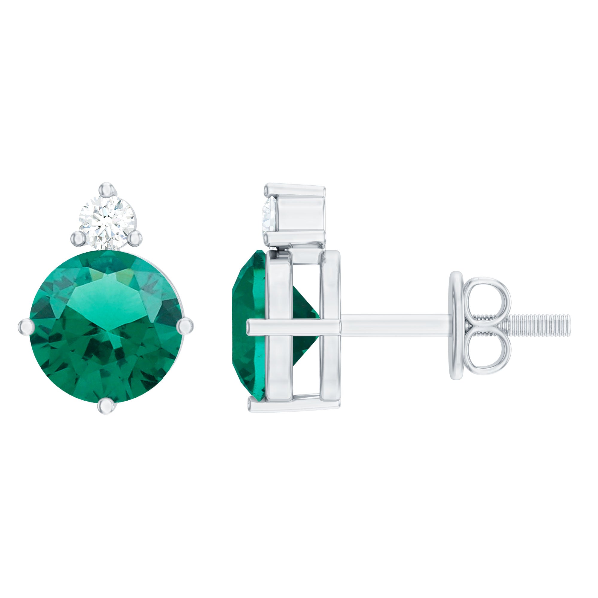 Rosec Jewels-Lab Grown Emerald Screw Back Earrings With Diamond