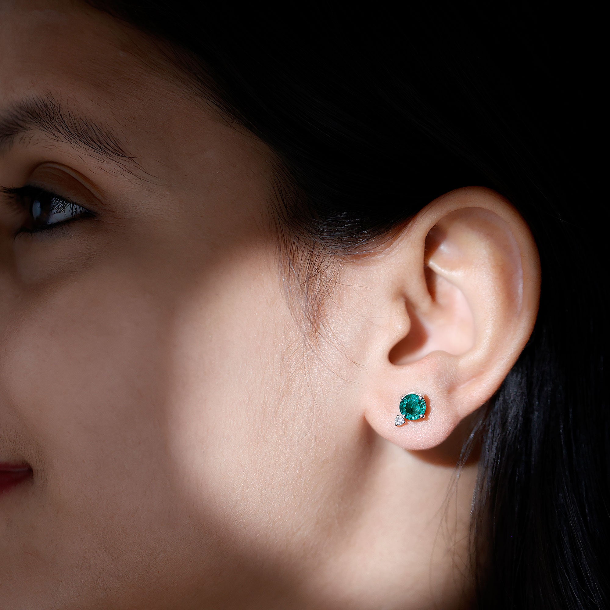 Rosec Jewels-Lab Grown Emerald Screw Back Earrings With Diamond