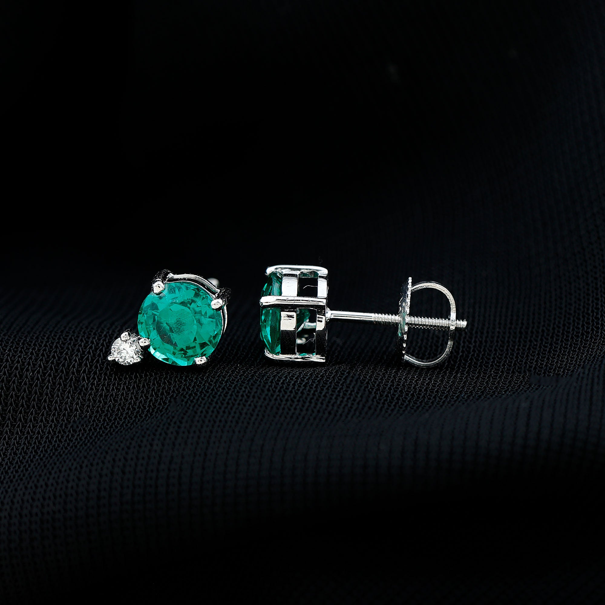 Rosec Jewels-Lab Grown Emerald Screw Back Earrings With Diamond