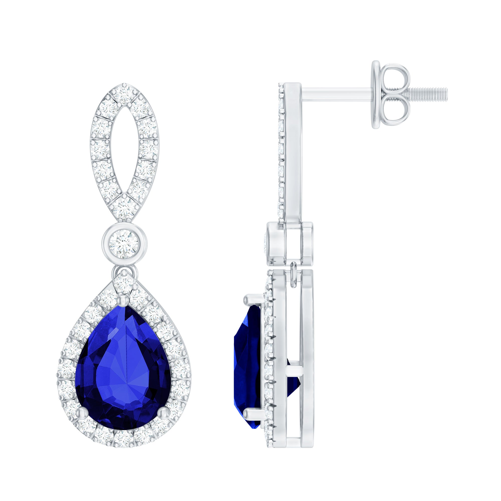 Rosec Jewels-Designer Lab Grown Sapphire Drop Earrings with Diamond