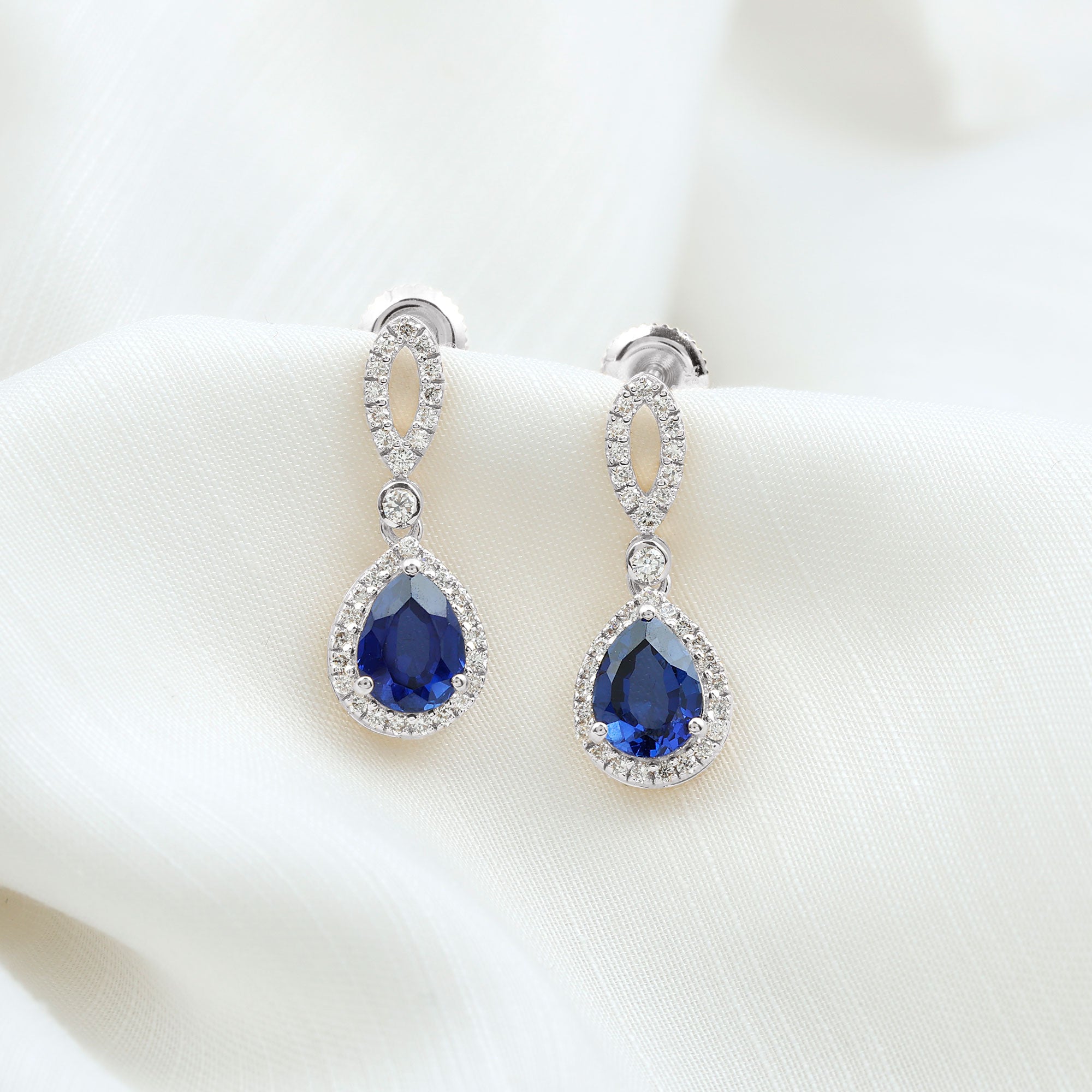 Rosec Jewels-Designer Lab Grown Sapphire Drop Earrings with Diamond