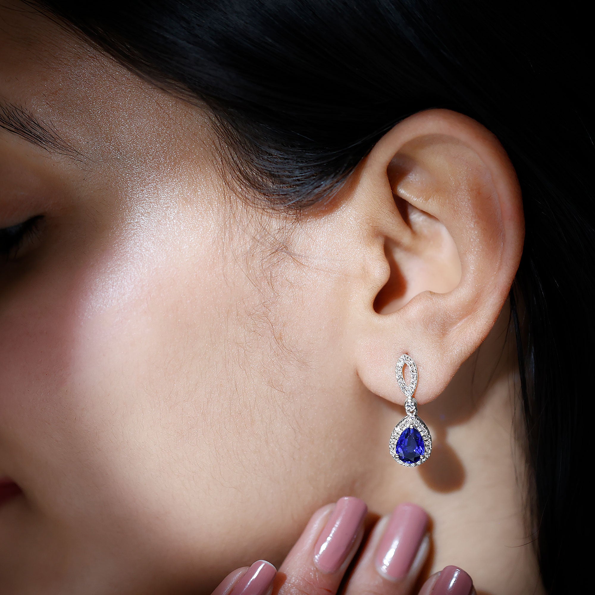 Rosec Jewels-Designer Lab Grown Sapphire Drop Earrings with Diamond