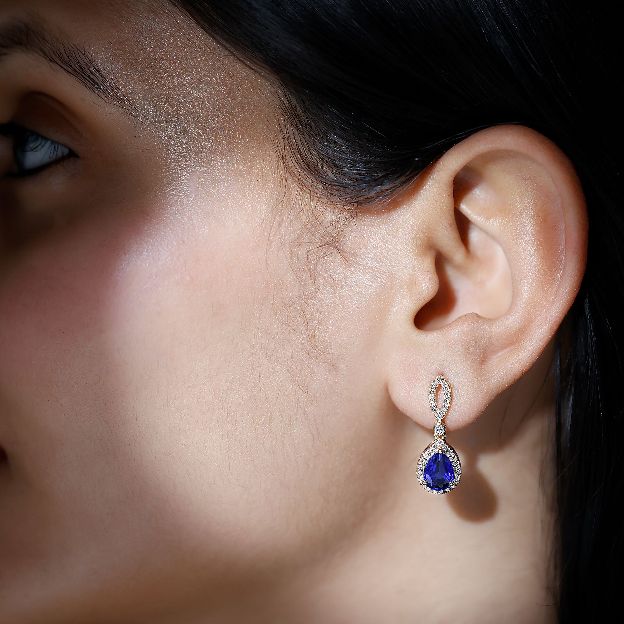 Rosec Jewels-Designer Lab Grown Sapphire Drop Earrings with Diamond