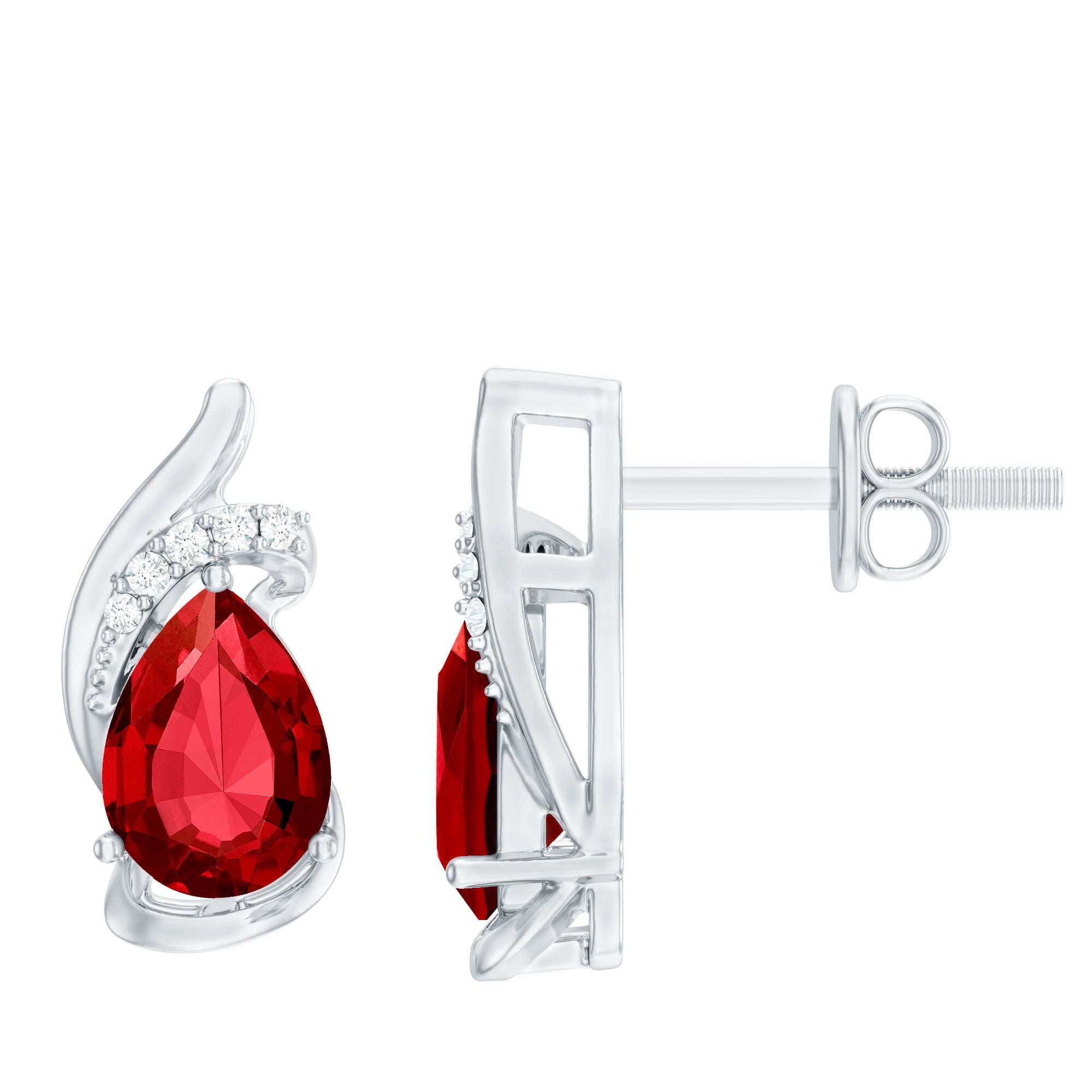 Rosec Jewels-Lab Created Ruby Teardrop Stud Earrings with Diamond Accent