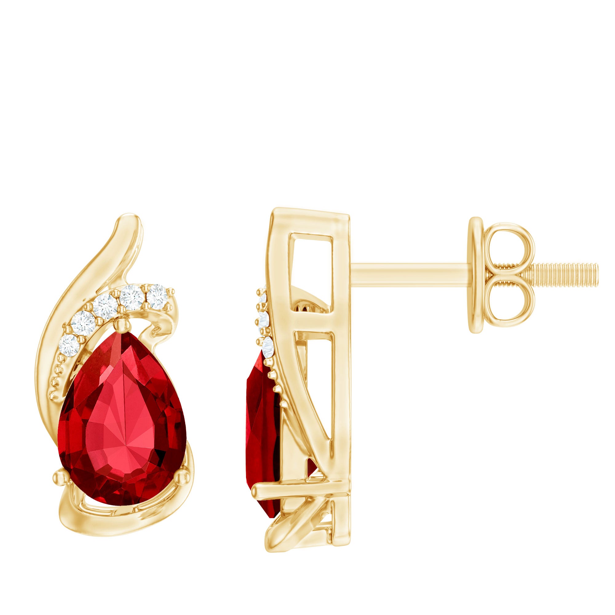 Rosec Jewels-Lab Created Ruby Teardrop Stud Earrings with Diamond Accent