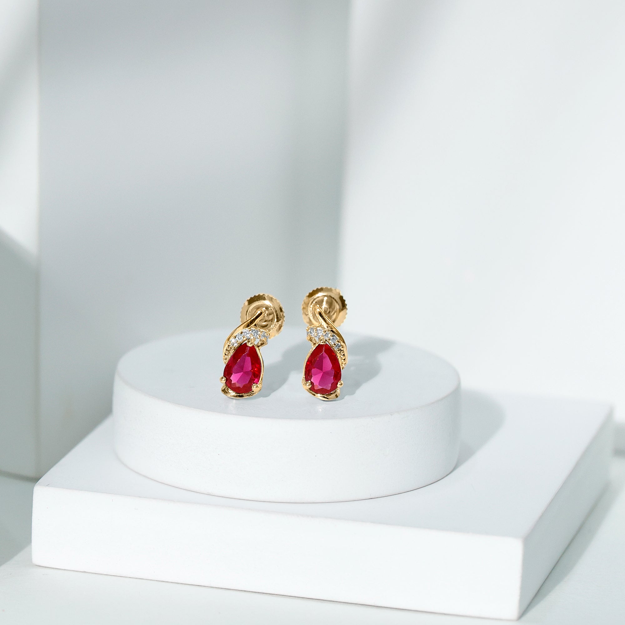 Rosec Jewels-Lab Created Ruby Teardrop Stud Earrings with Diamond Accent