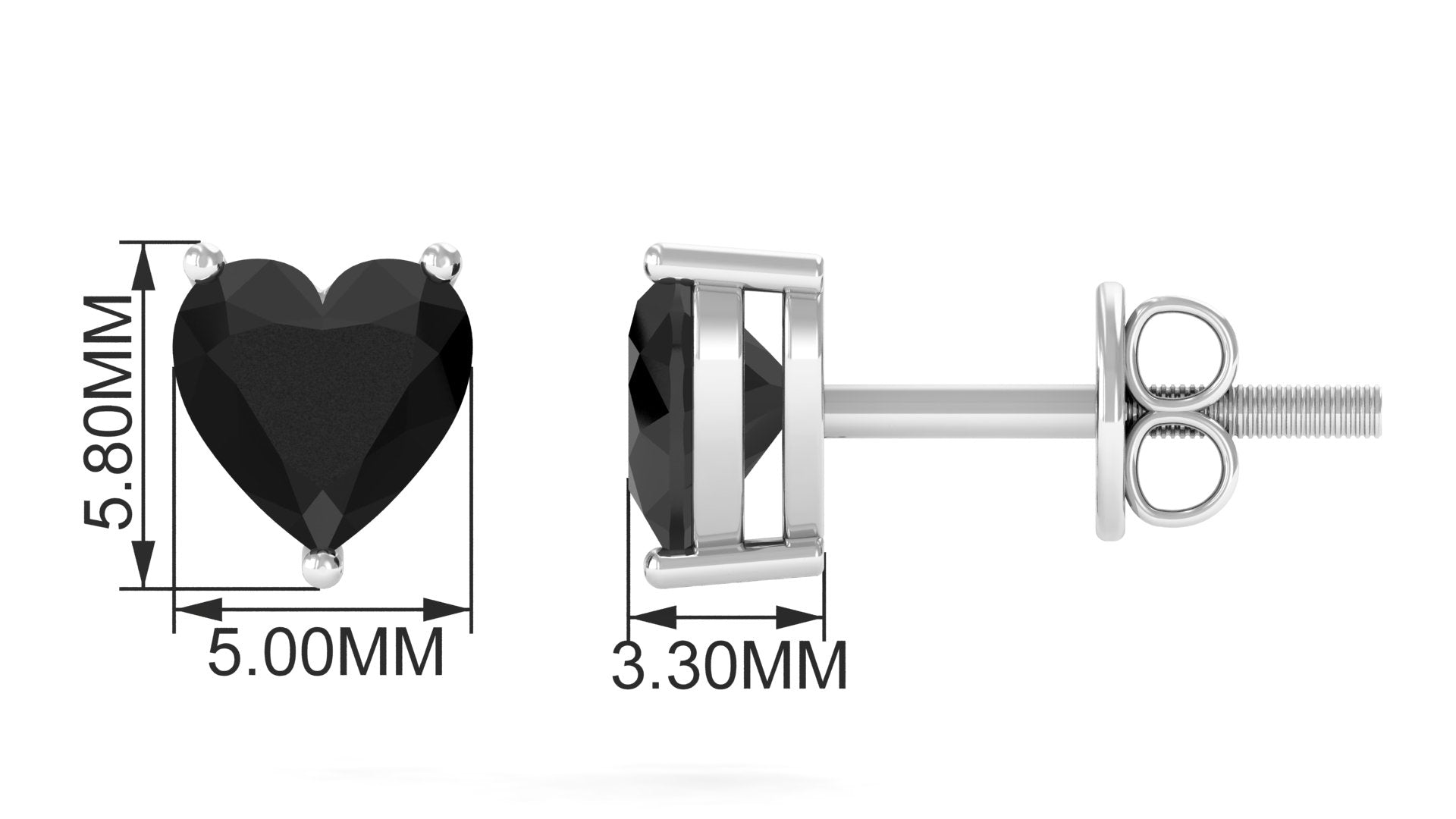 Rosec Jewels-Lab Grown Black Diamond Heart Stud Earrings With Screw Back