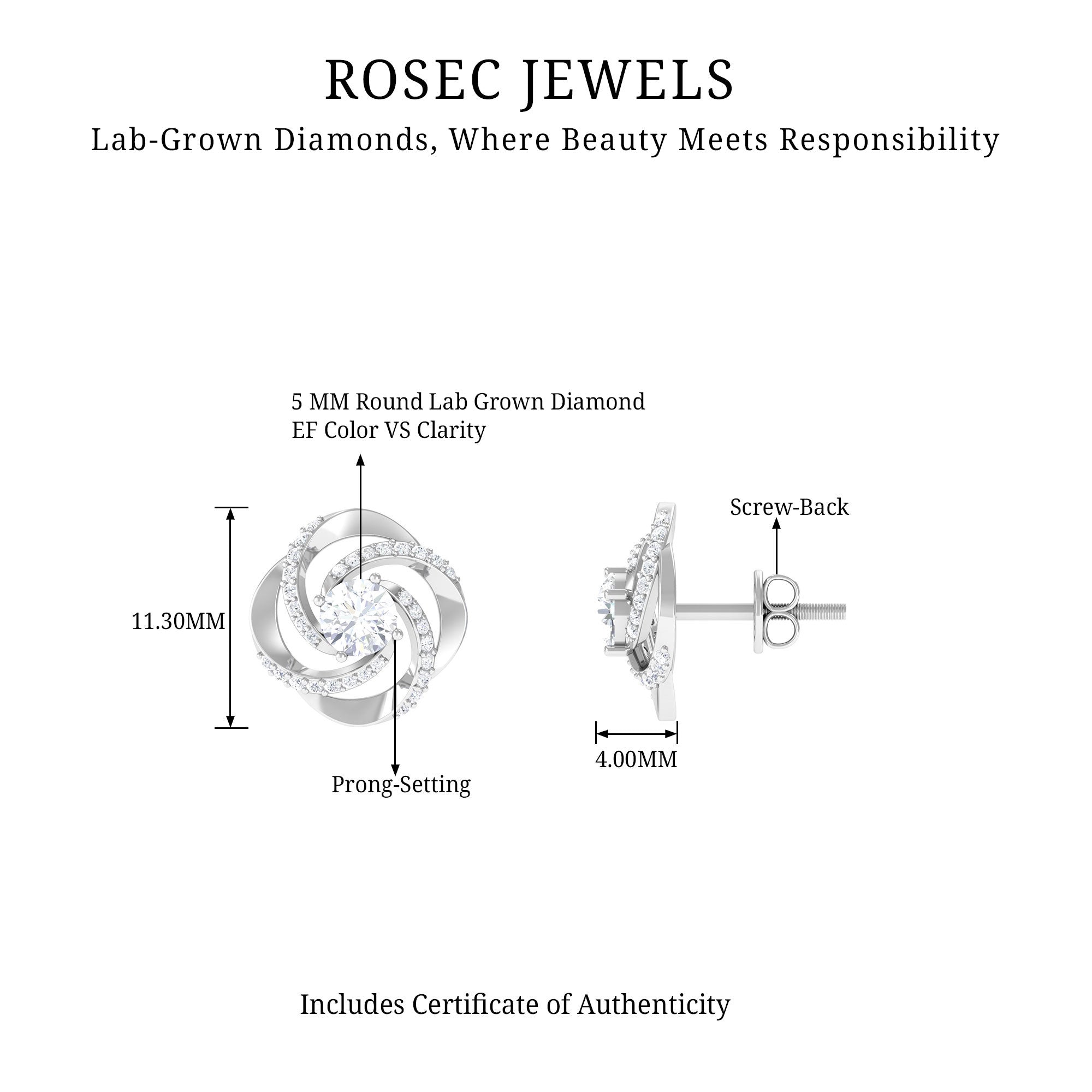 Rosec Jewels-Certified Lab 5 mm Round Diamond Swirl Stud Earrings