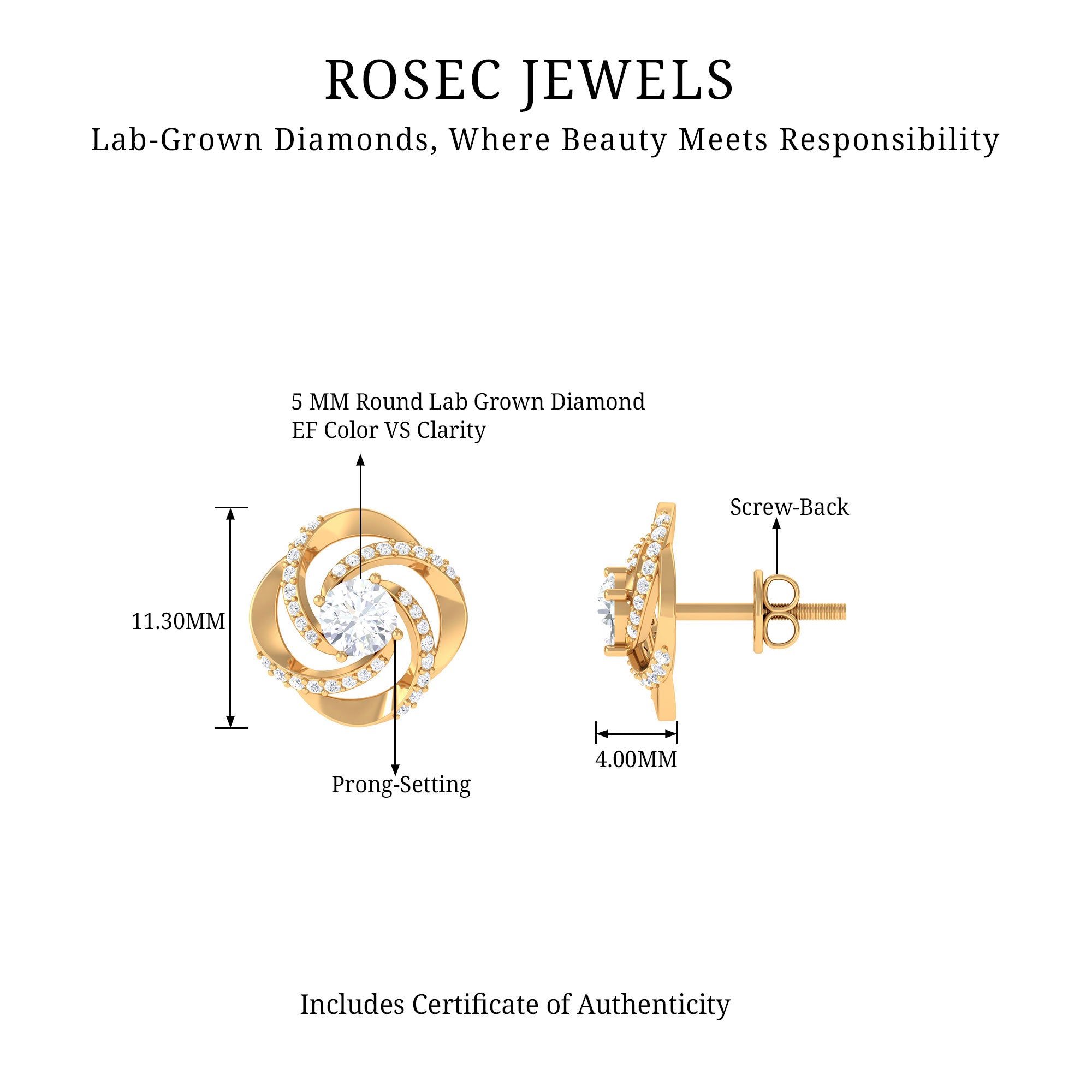 Rosec Jewels-Certified Lab 5 mm Round Diamond Swirl Stud Earrings