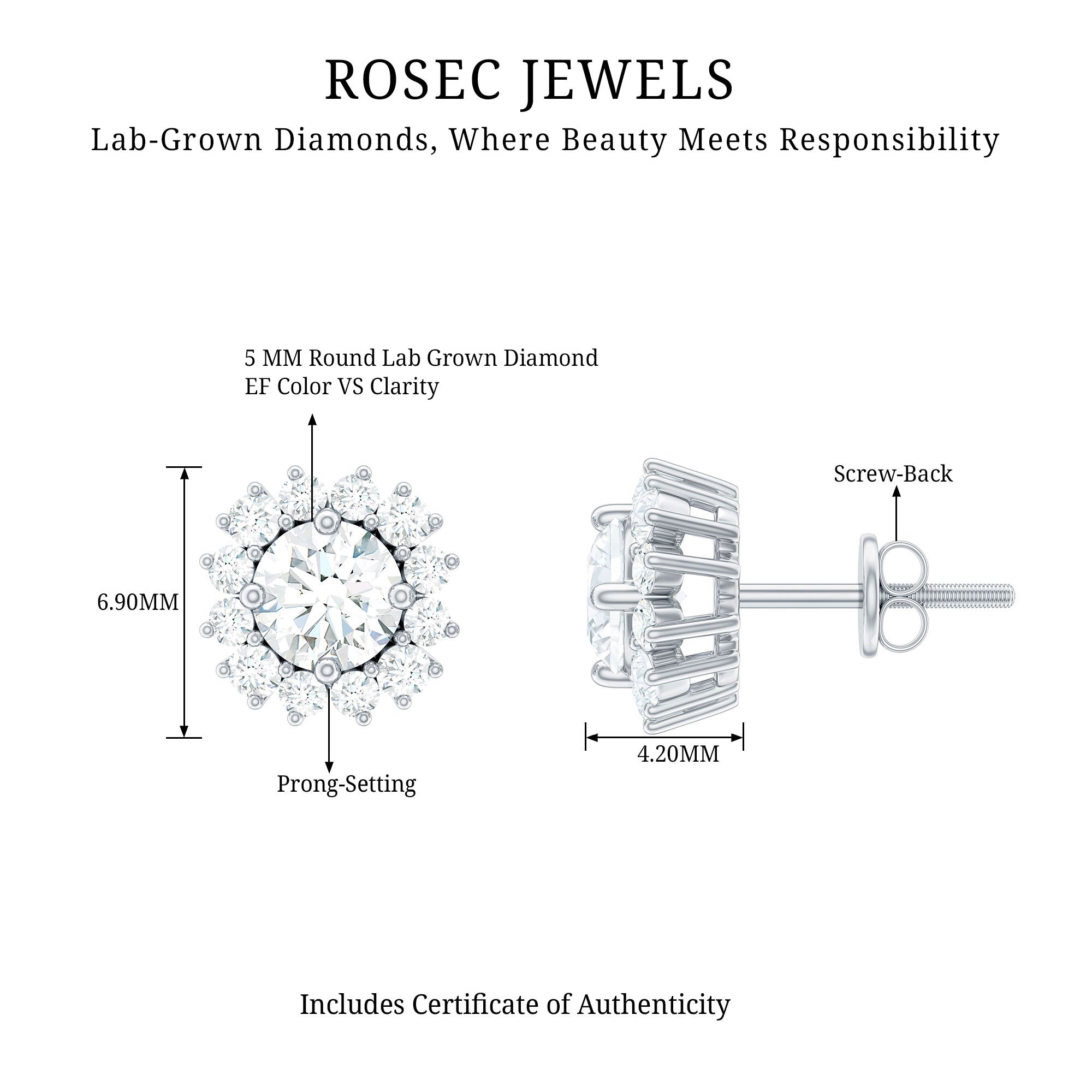 Rosec Jewels-Certified 5 mm Round Lab Grown Diamond Halo Stud Earrings