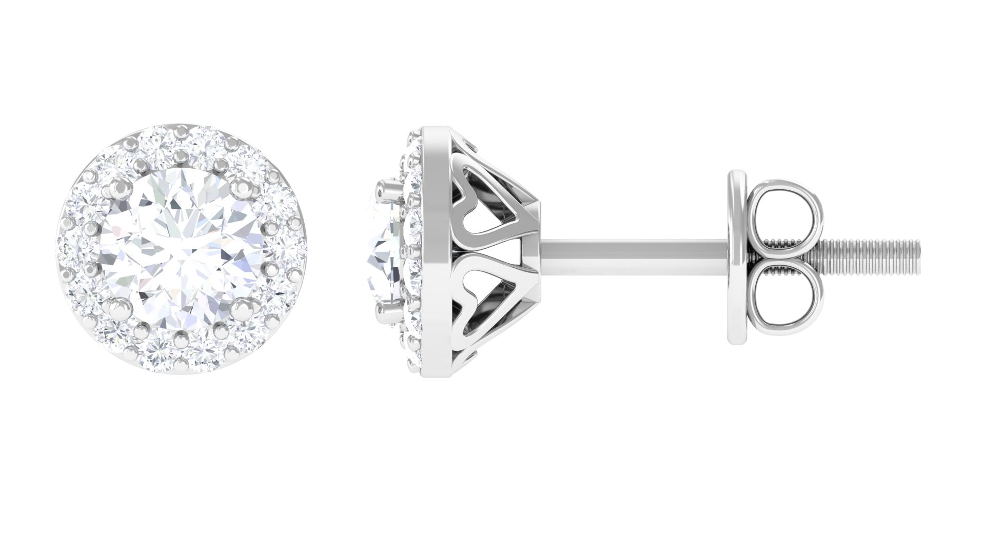 Rosec Jewels-5 mm Round Lab Grown Diamond Halo Stud Earrings With Screw Back