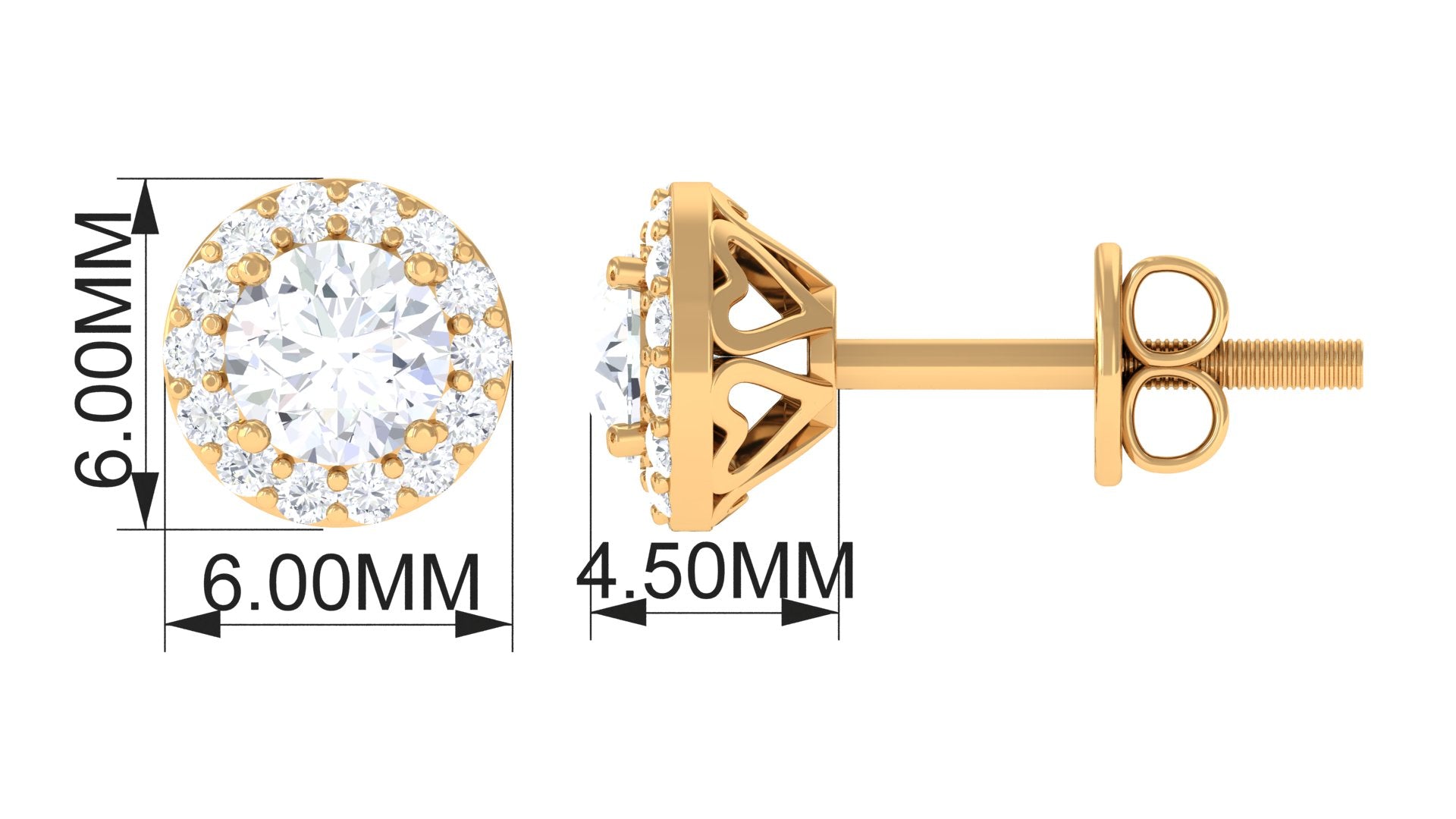 Rosec Jewels-5 mm Round Lab Grown Diamond Halo Stud Earrings With Screw Back