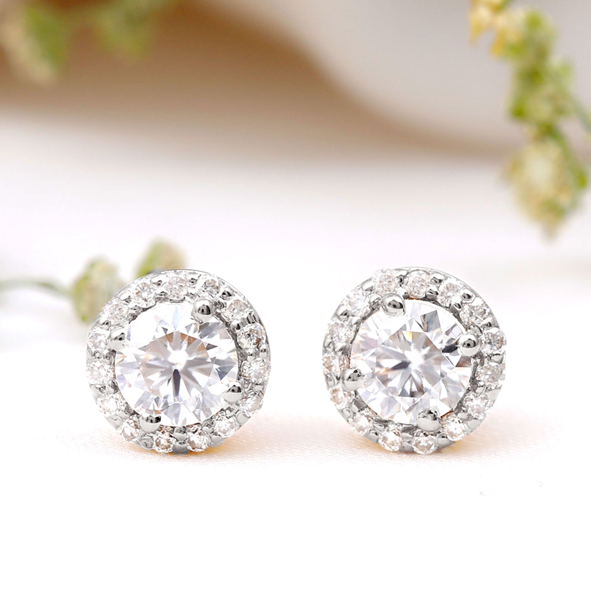 Rosec Jewels-5 mm Round Lab Grown Diamond Halo Stud Earrings With Screw Back