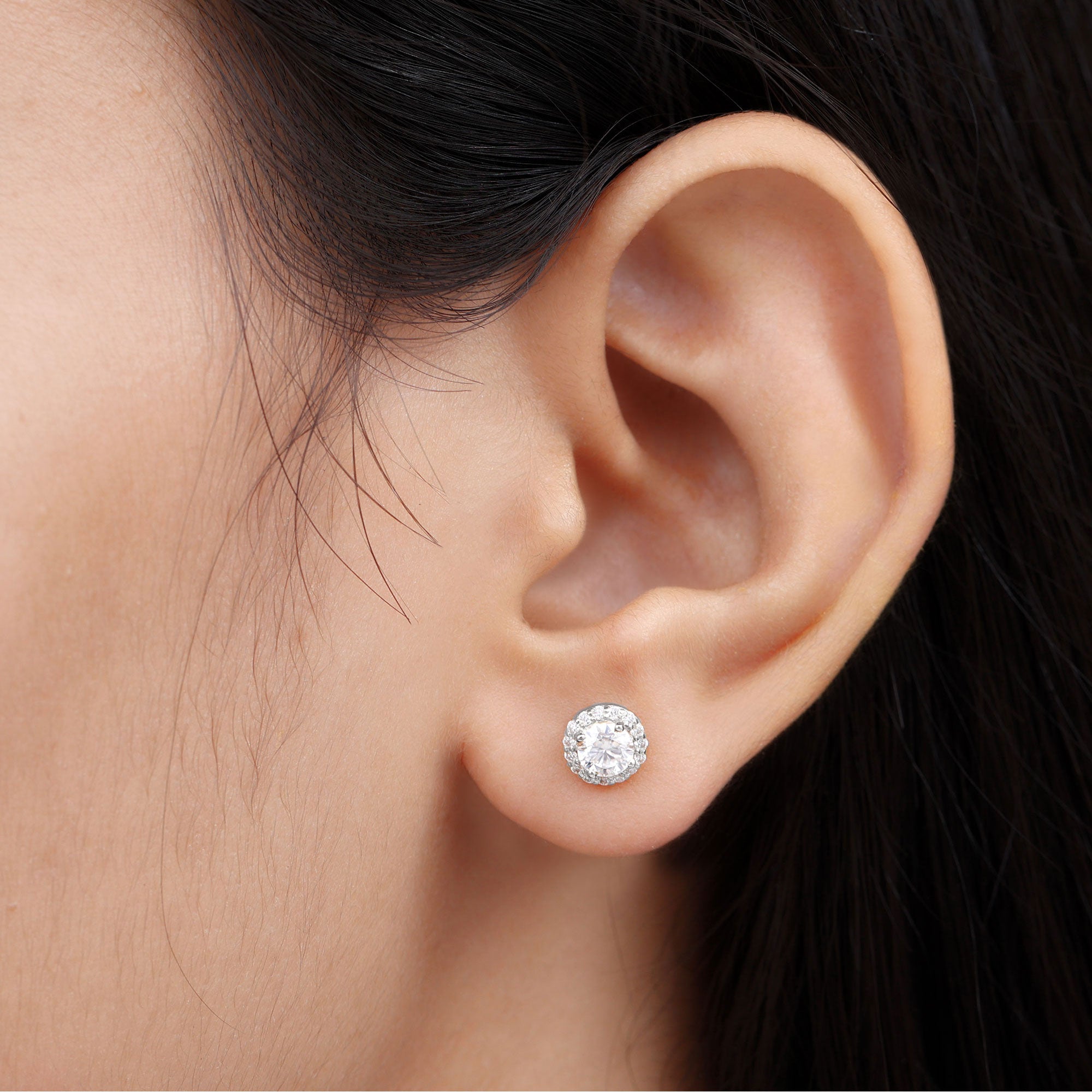 Rosec Jewels-5 mm Round Lab Grown Diamond Halo Stud Earrings With Screw Back