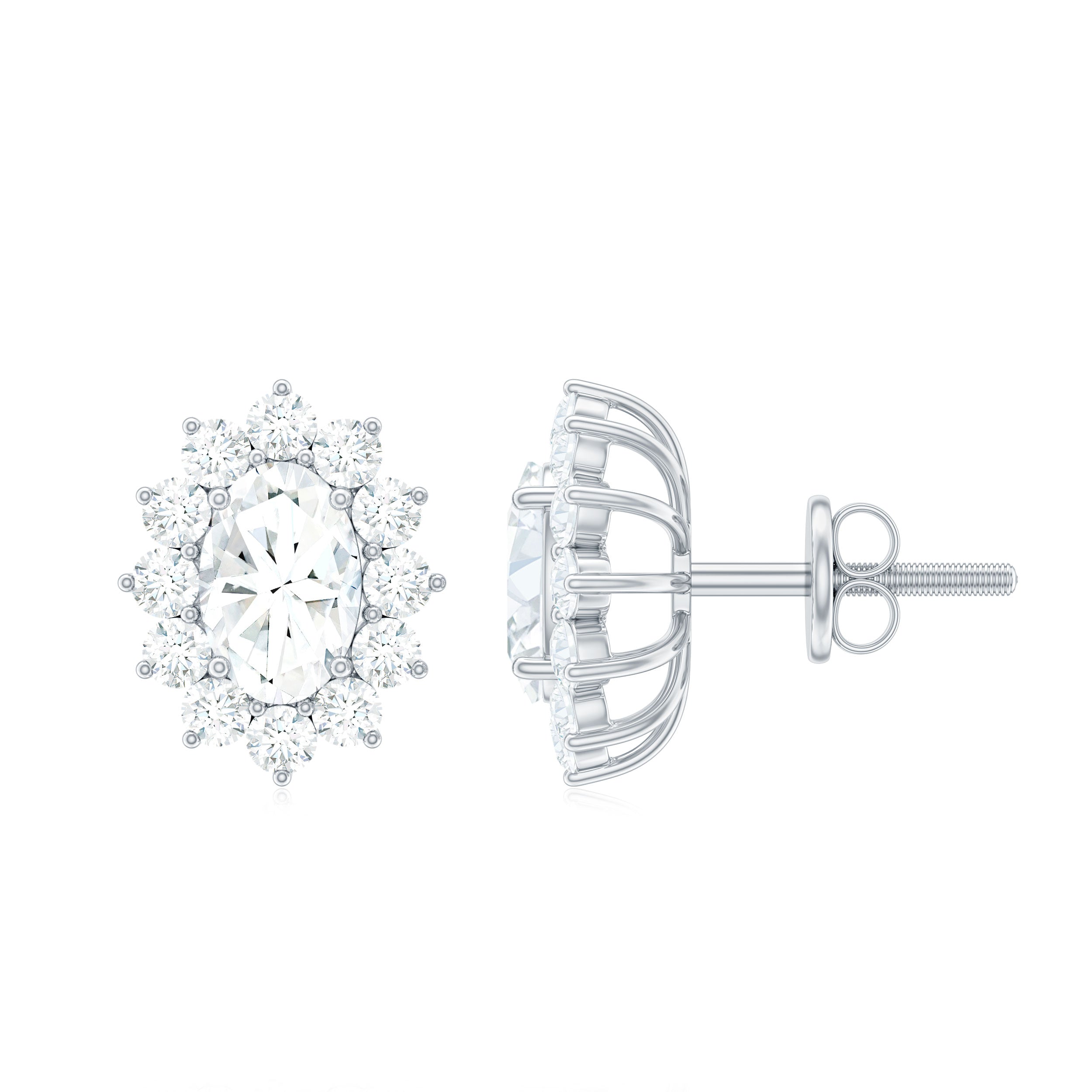 Rosec Jewels-Certified Oval Shaped Lab Grown Diamond Halo Stud Earrings