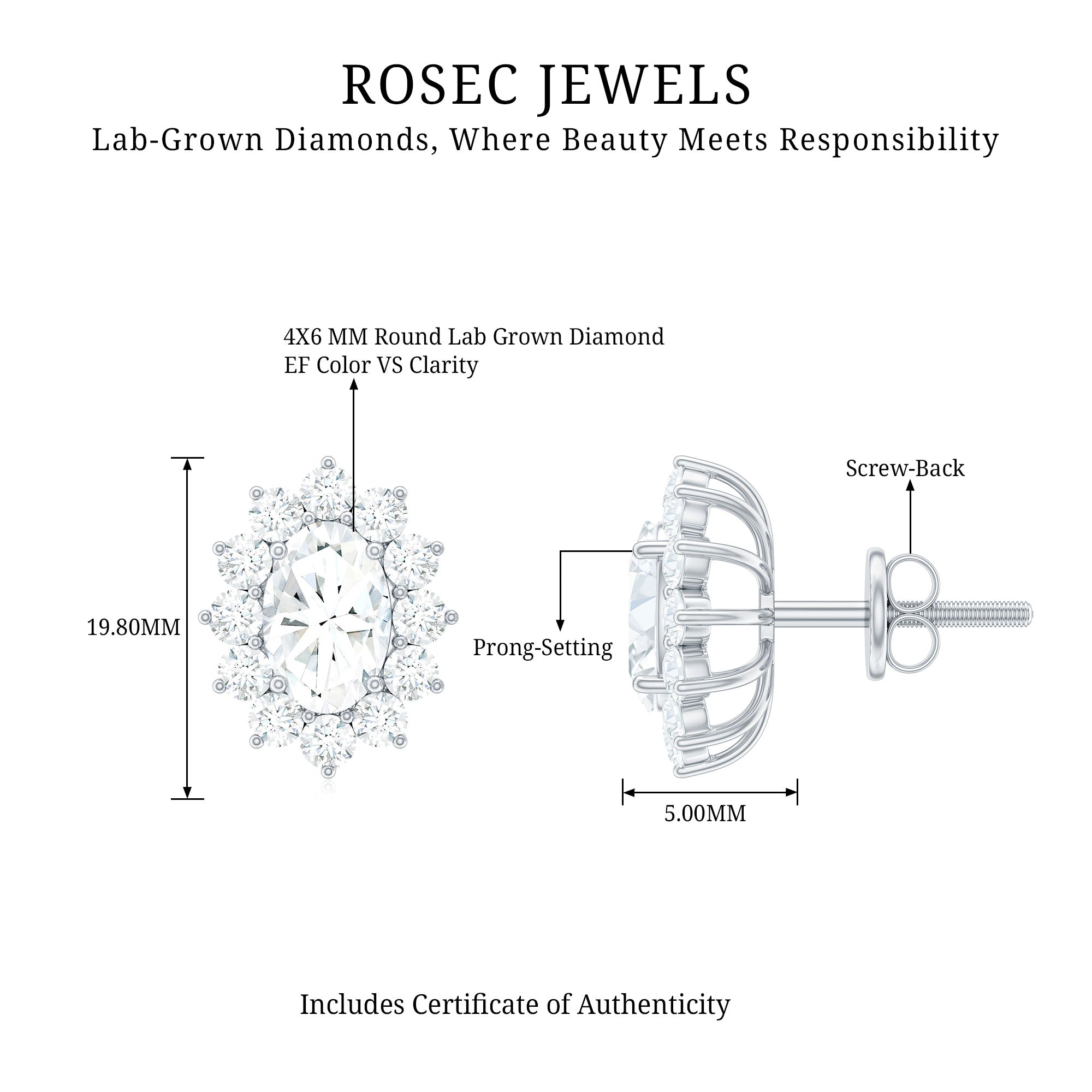 Rosec Jewels-Certified Oval Shaped Lab Grown Diamond Halo Stud Earrings