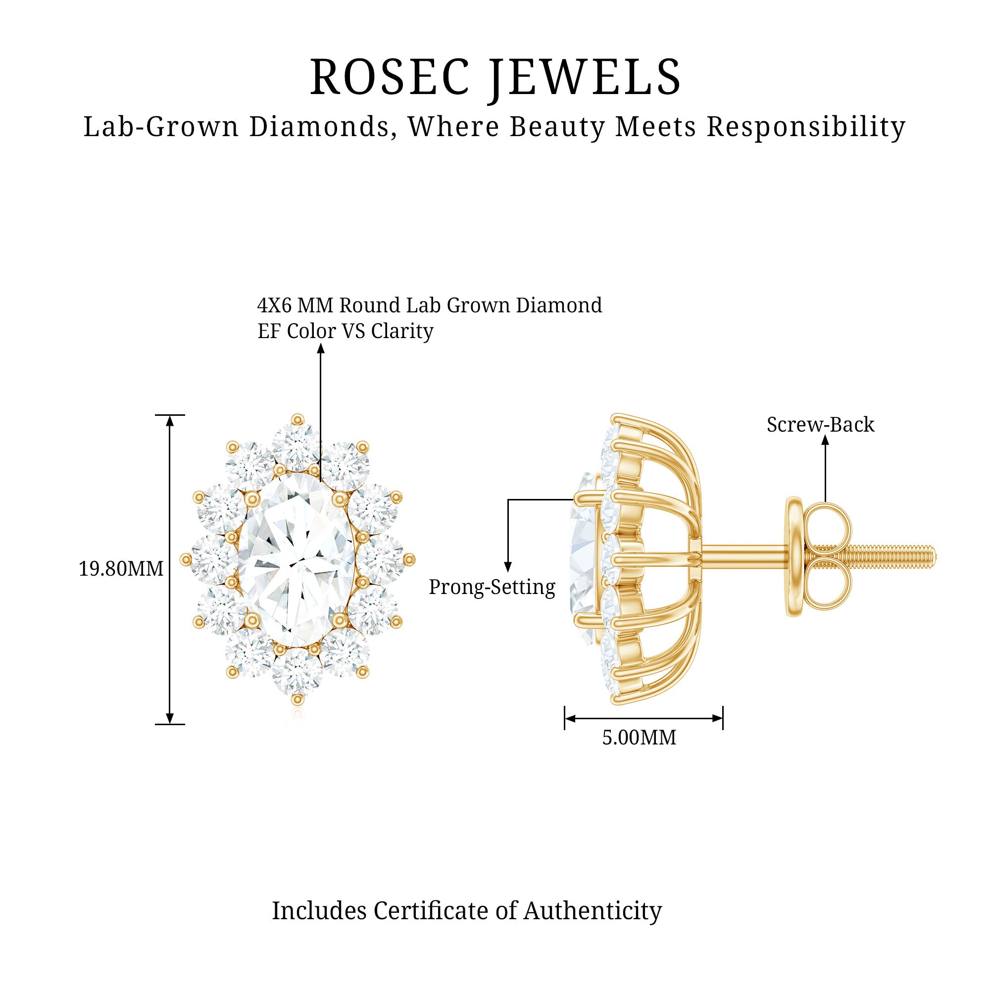 Rosec Jewels-Certified Oval Shaped Lab Grown Diamond Halo Stud Earrings