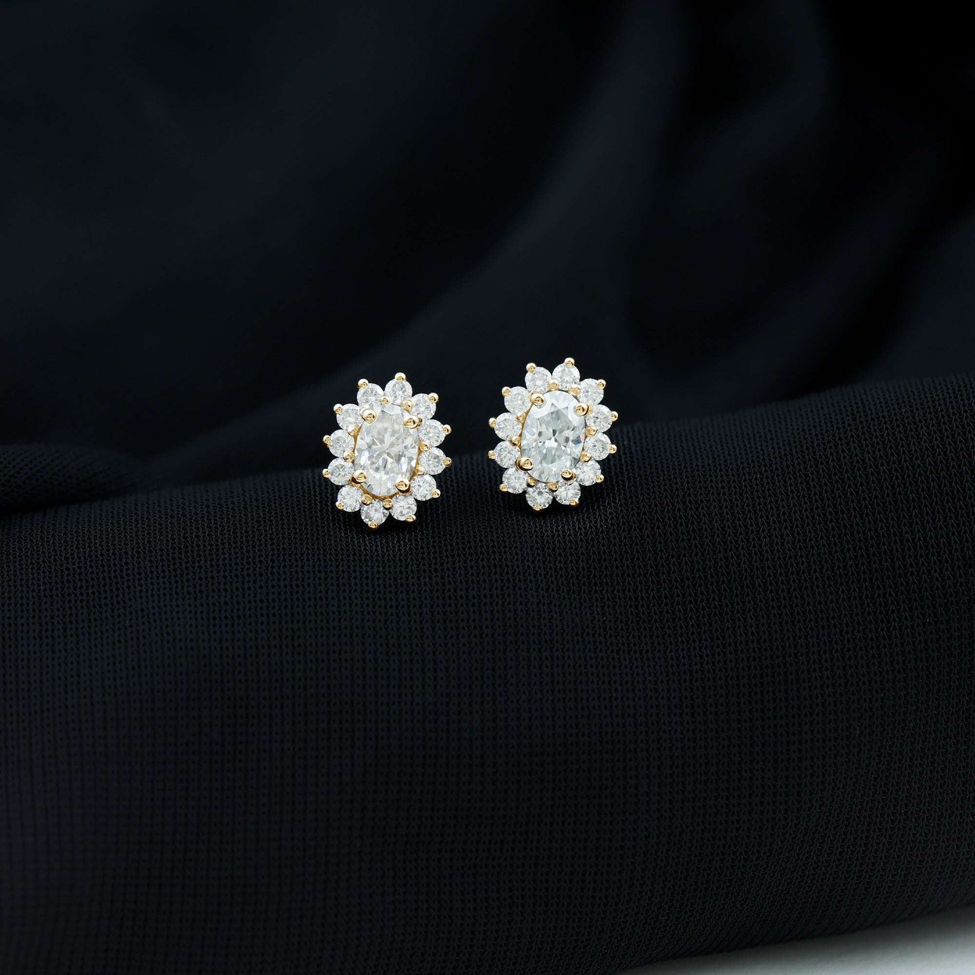 Rosec Jewels-Certified Oval Shaped Lab Grown Diamond Halo Stud Earrings