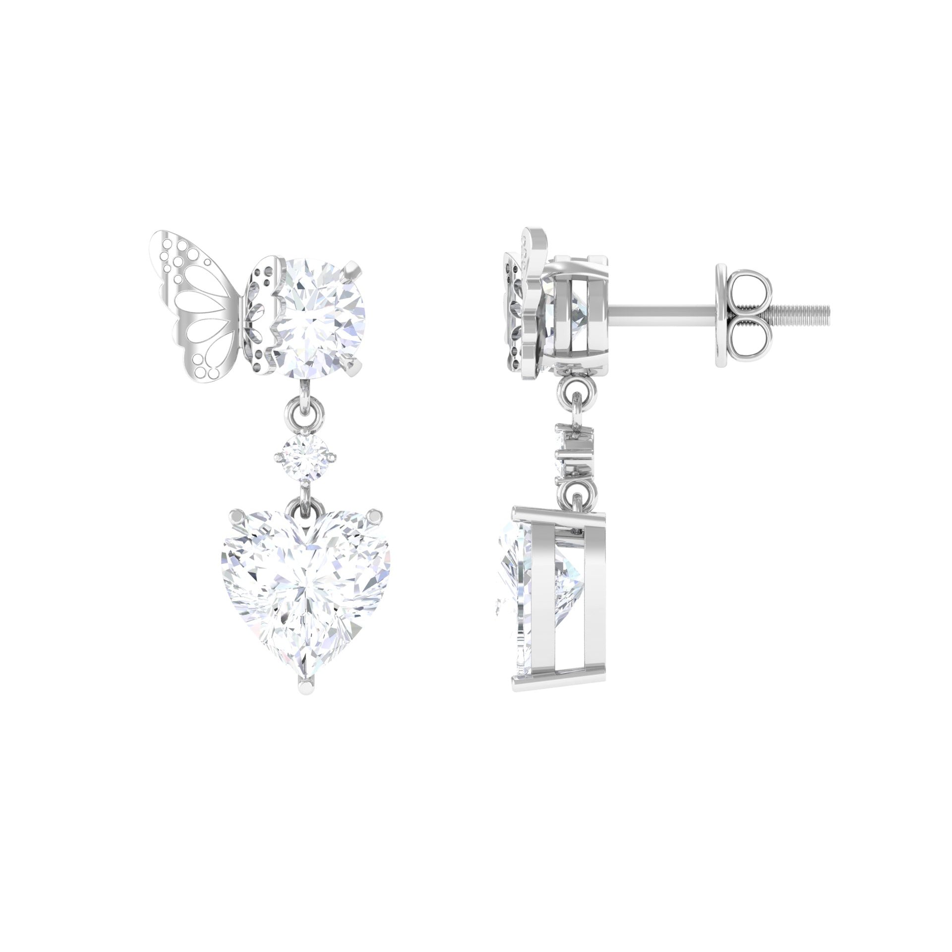 Rosec Jewels-Heart Shaped Lab Grown Diamond Butterfly Drop Earrings