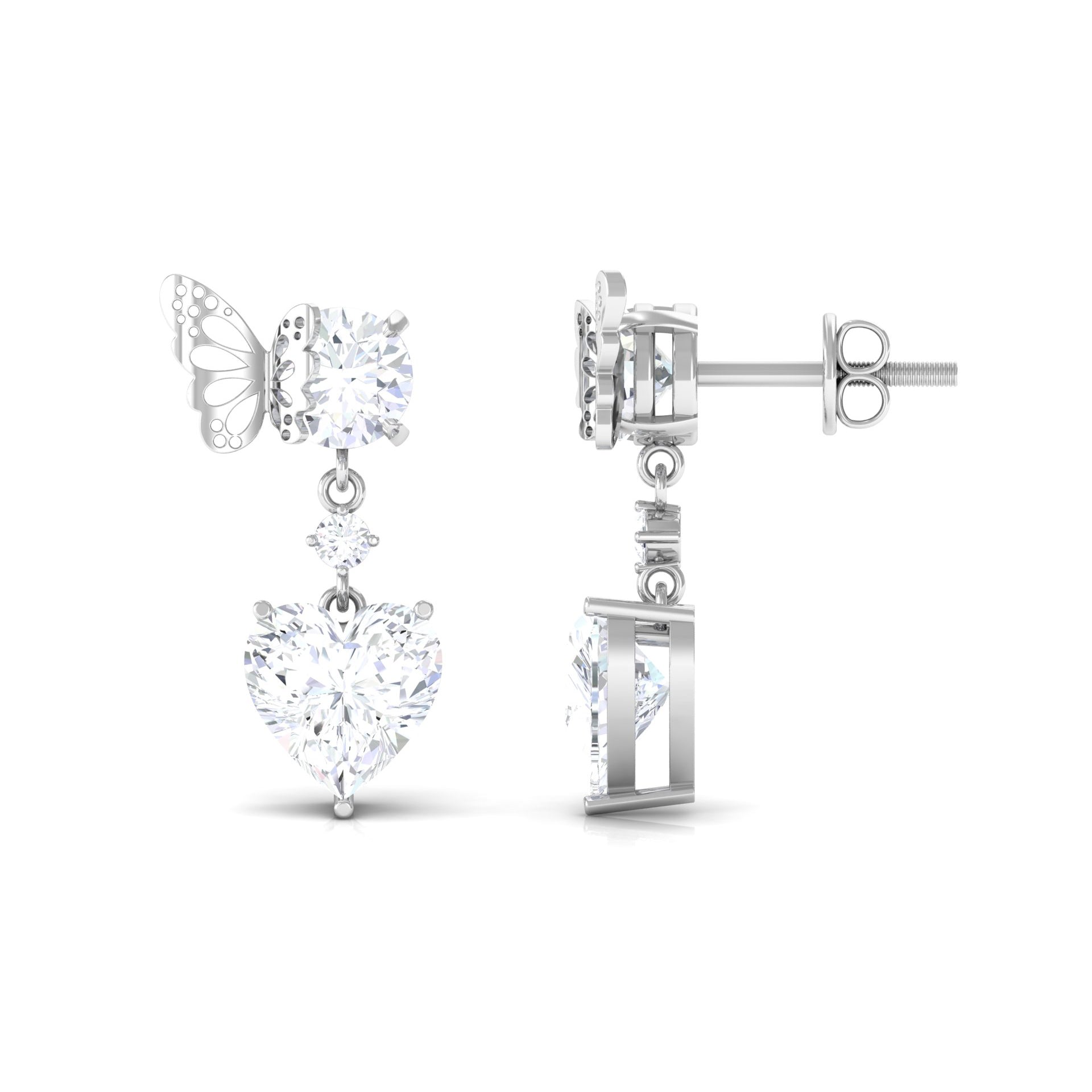 Rosec Jewels-Heart Shaped Lab Grown Diamond Butterfly Drop Earrings