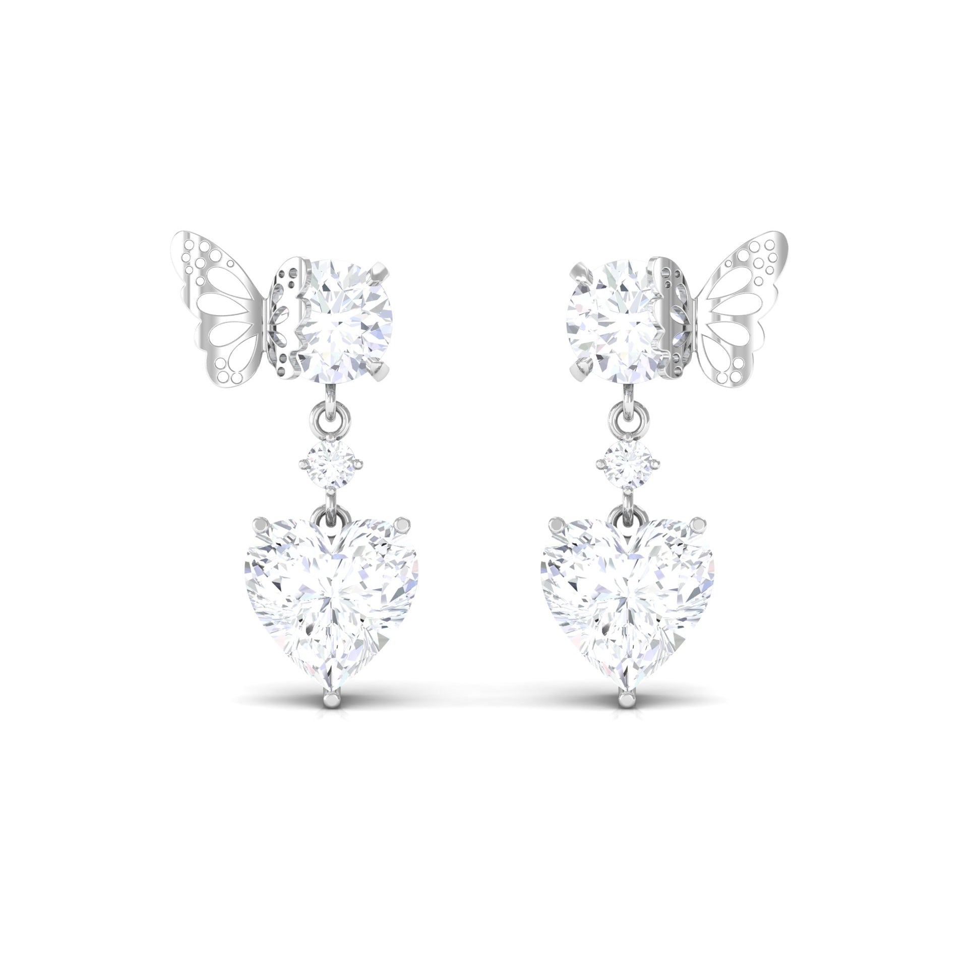 Rosec Jewels-Heart Shaped Lab Grown Diamond Butterfly Drop Earrings