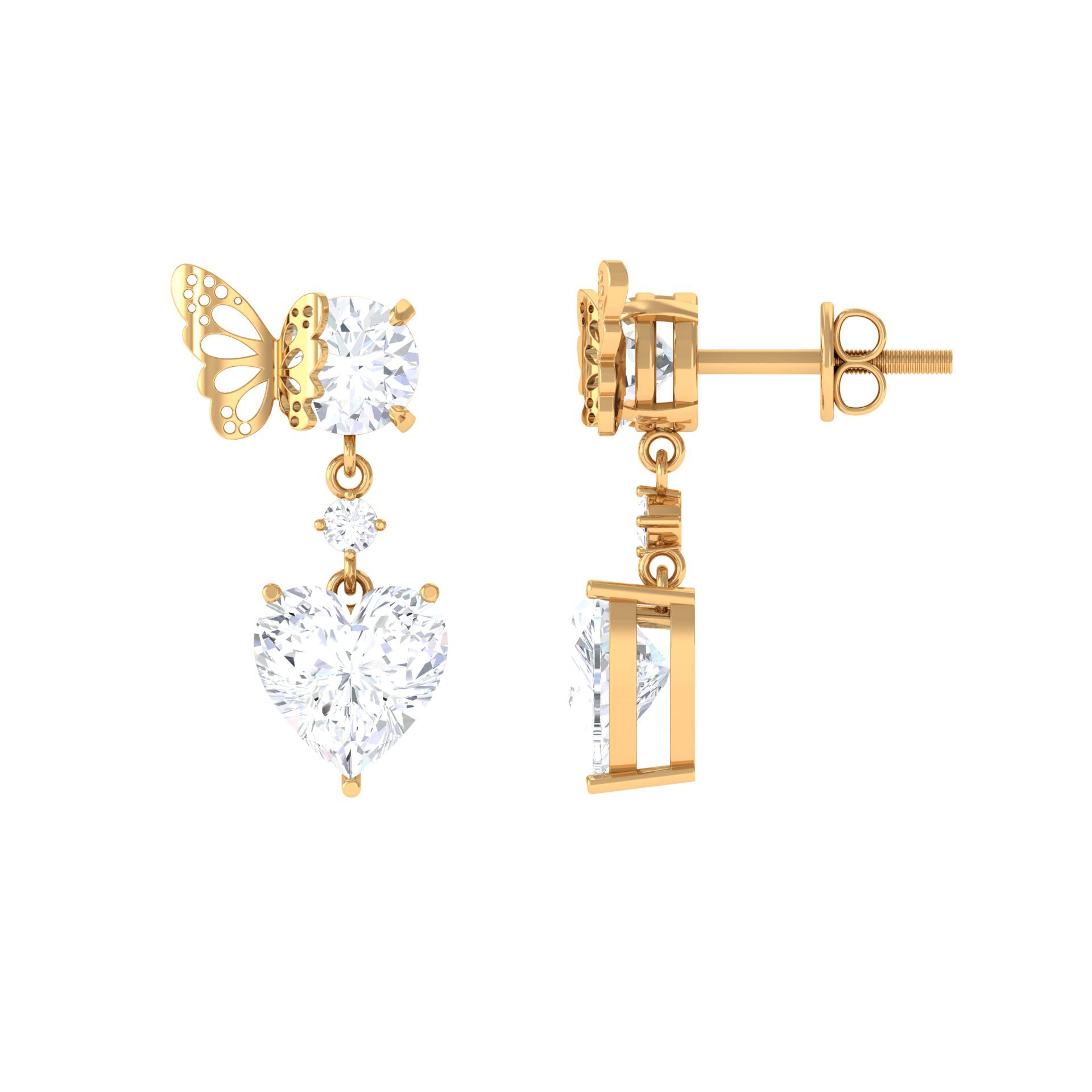 Rosec Jewels-Heart Shaped Lab Grown Diamond Butterfly Drop Earrings