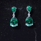 4.25 CT Created Emerald Teardrop Statement Earrings in Silver Lab Created Emerald - ( AAAA ) - Quality 92.5 Sterling Silver - Rosec Jewels