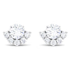 3/4 CT Round Zircon Halo Stud Earrings in Prong Setting Zircon - ( AAAA ) - Quality - Rosec Jewels