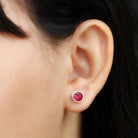 Rosec Jewels-Created Ruby Solitaire Stud Earrings in Bezel Setting