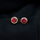 Rosec Jewels-Created Ruby Solitaire Stud Earrings in Bezel Setting